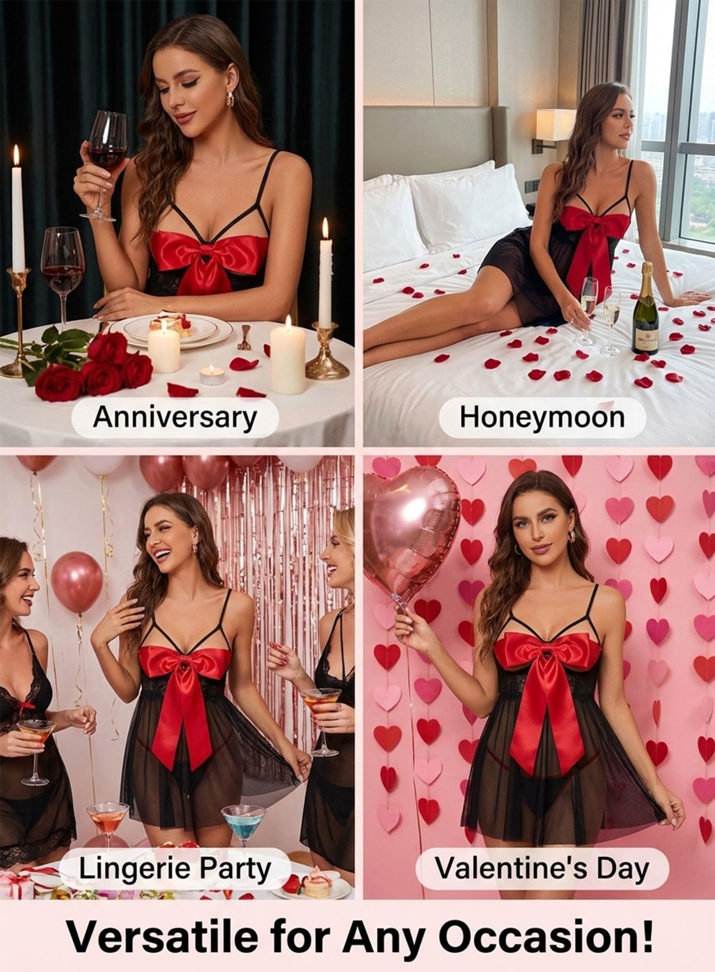 Ella Lust Unwrap Me Lingerie for Women - Sexy Plus Size Babydoll for Him Red Open Bow Teddy Outfit: Small Black Red-b
