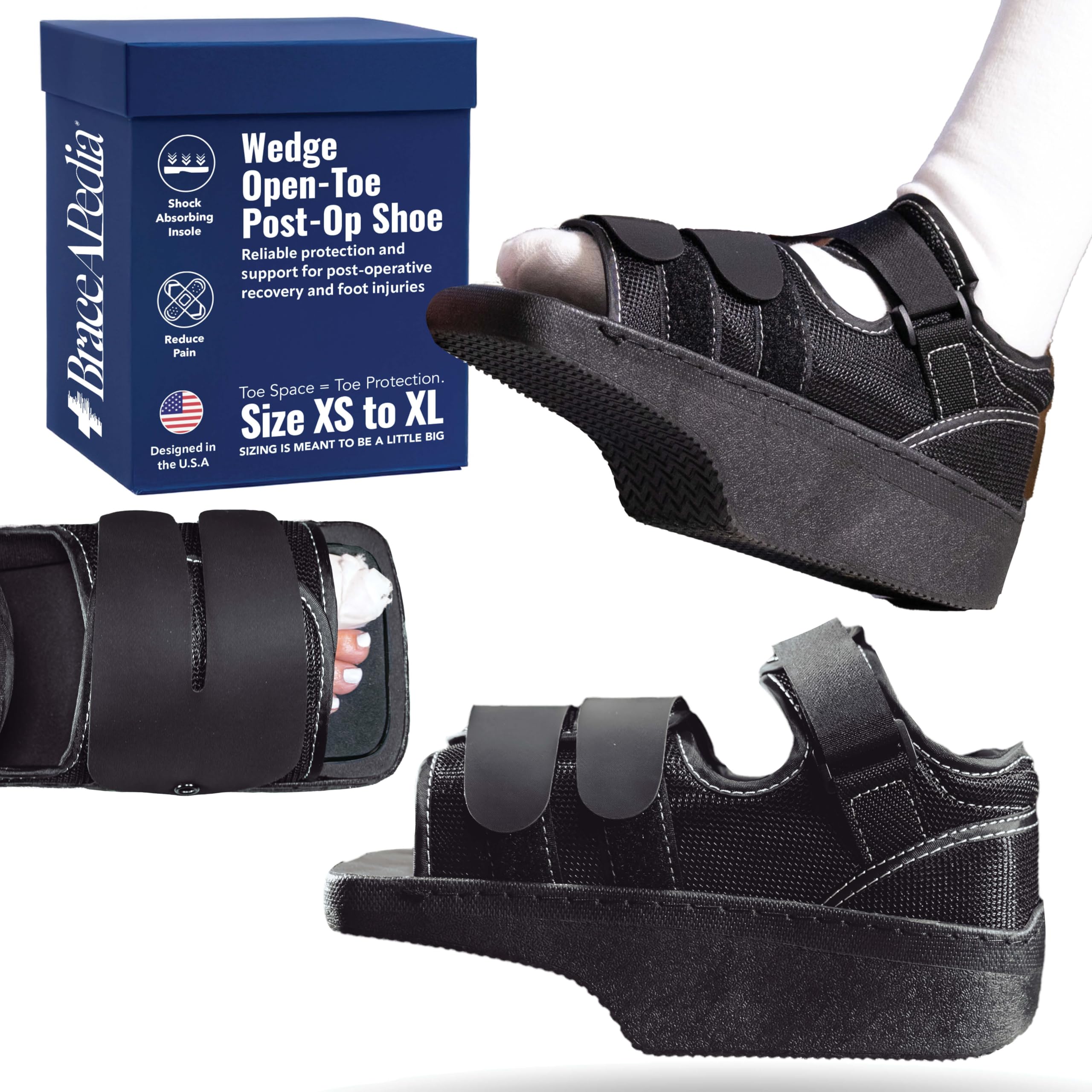 Zapato postoperatorio de cuña – Botas ortopédicas quirúrgicas de descarga para lesiones en los dedos, juanetes y dedo en martillo, zapato para caminar con soporte para dedos rotos para