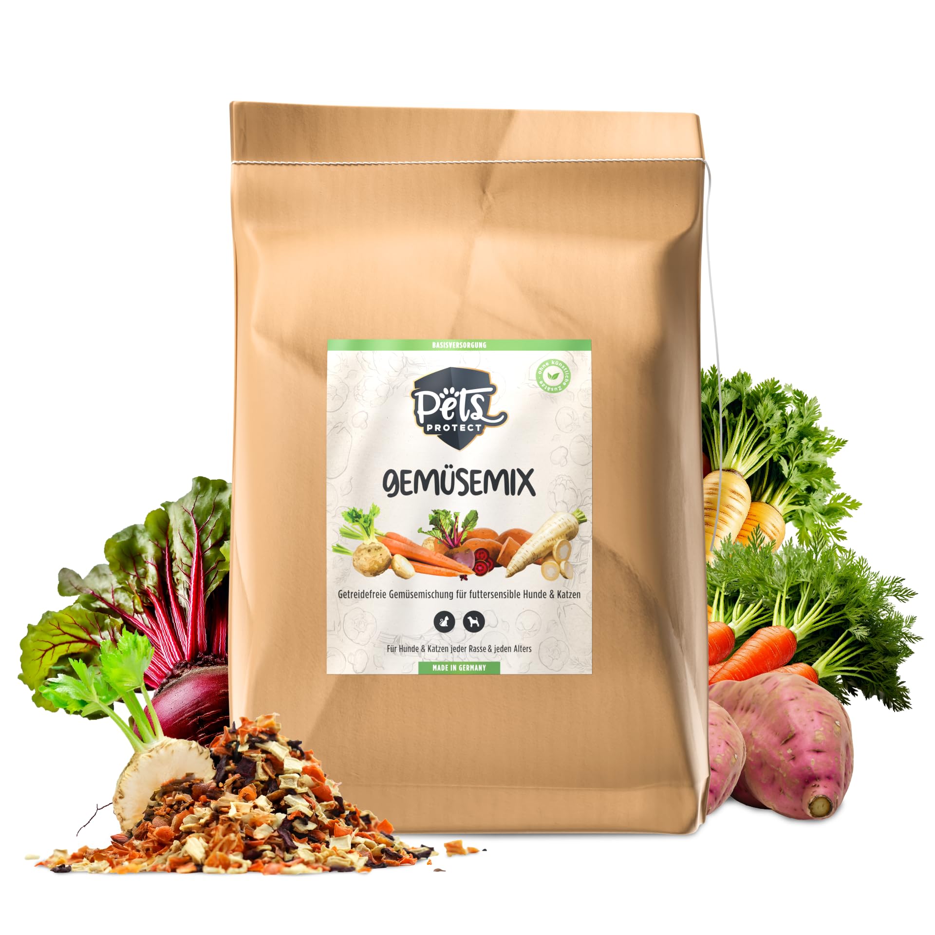 Pets Protect 5kg GEMÜSE-Mix für Hunde & Katzen | 100% natürliche Gemüse-Flocken aus Deutscher Herstellung | Barf-Zusatz Hund | Getreidefrei | Ohne künstliche Zusätze | Für Allergiker