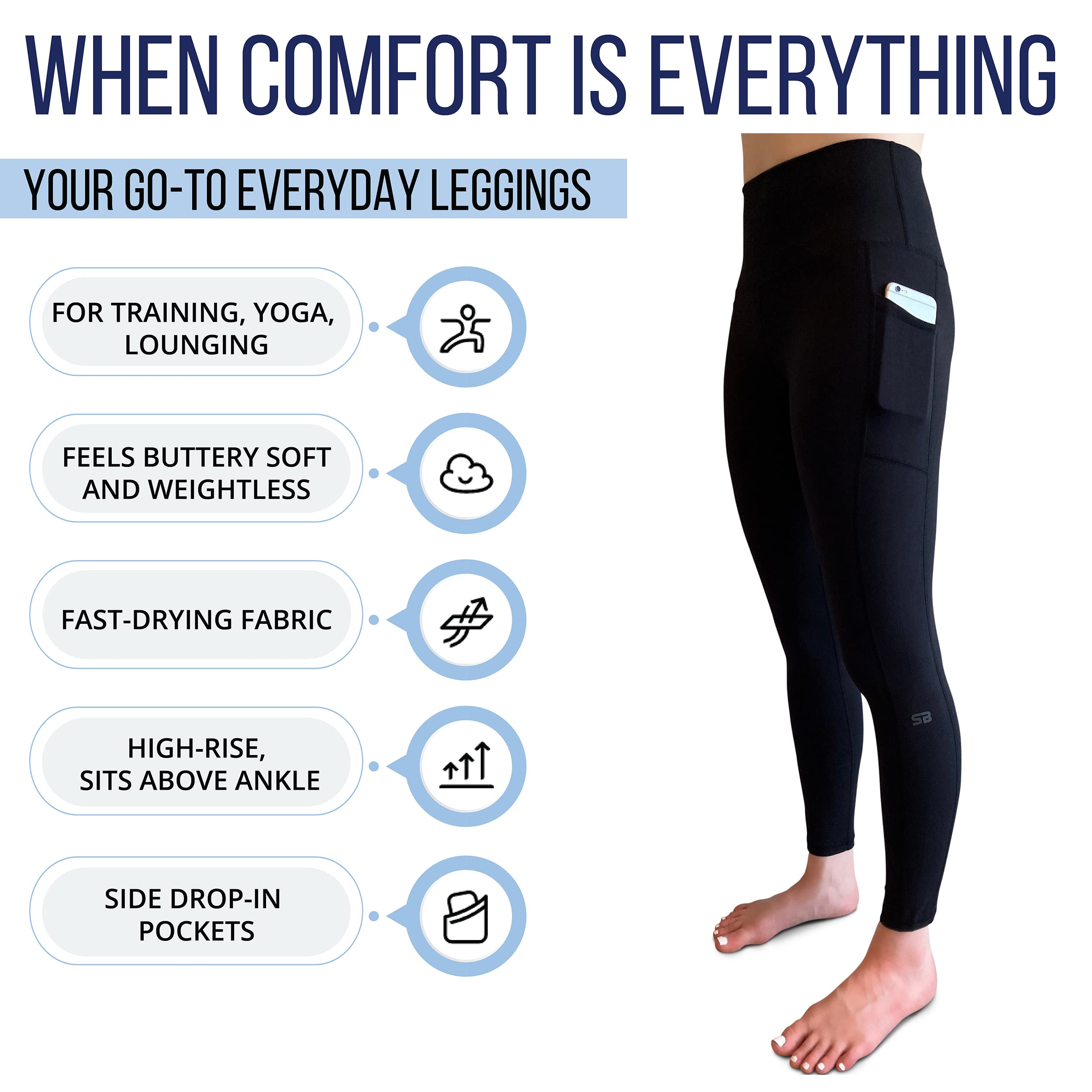 Pantalones de yoga de cintura alta para mujer con bolsillos (7/8 de longitud), Negro - 2