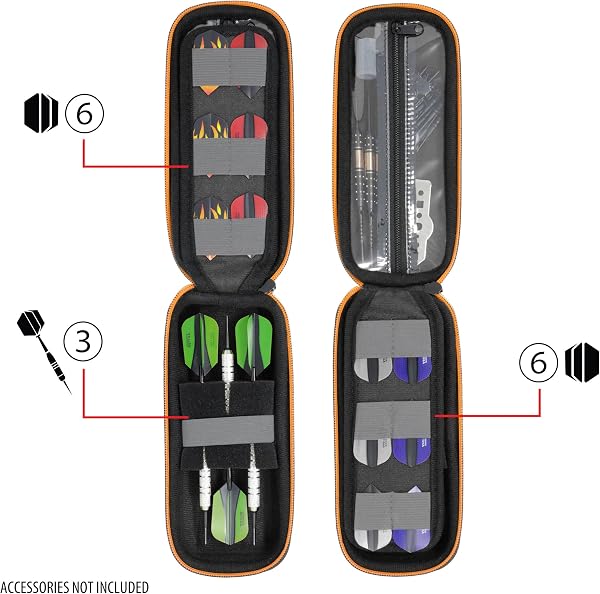 USA Gear Funda para Dardos - Estuche 3 Dardos de Punta Blanda con Compartimento Puntas de Plástico, 12 Ranuras Plumas, Varillas y Otros Accesorios - Diseño de Espuma con Cierre Seguridad (Negro) - 3