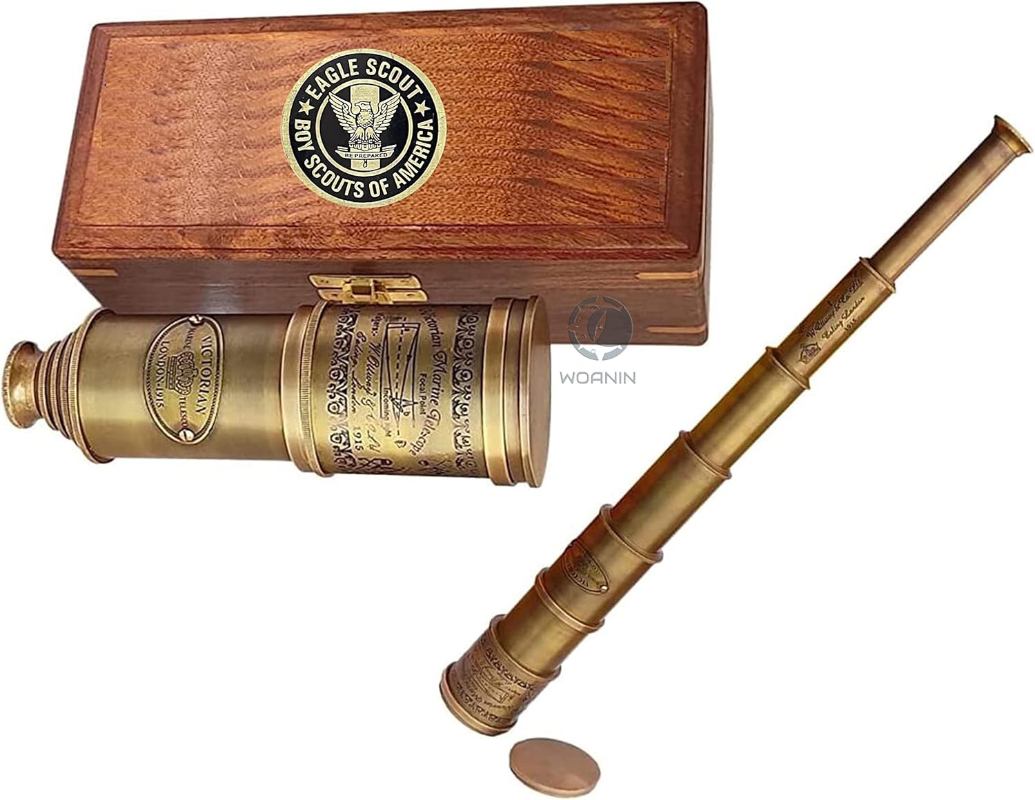 15x Vintage Pirate Spyglass Telescope- Functional Brass & Clear Vision Pirate Telescope with Premium Leather Case - Wonderful Gift for Nautical Décor Lovers
