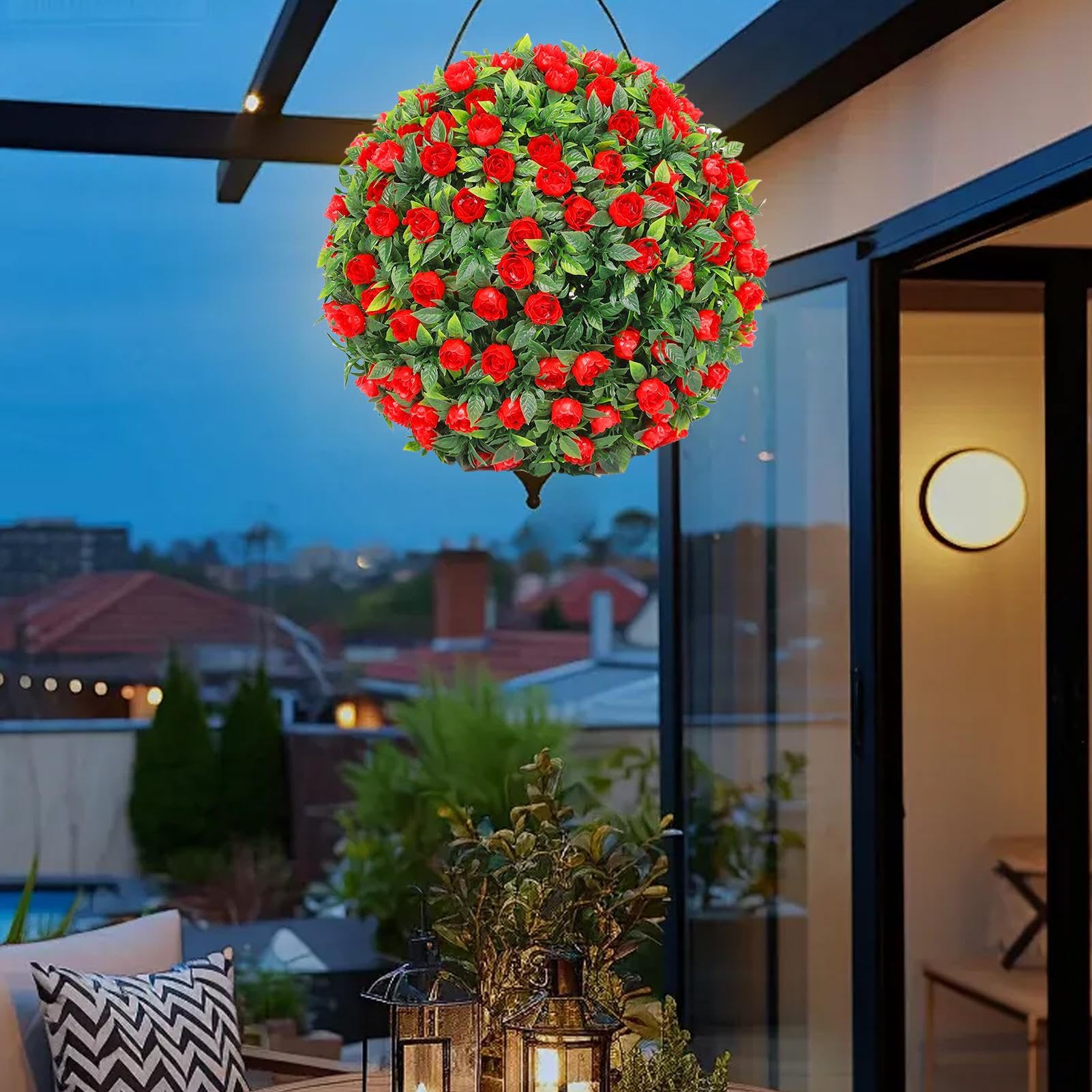 Generico Palle Topiarie Fiori Artificiali,Piante Finte Sferiche in Bosso | 2 Pezzi Decorazioni da Appeso per Interni ed Esterni Portico Giardino Terrazzo Balcone