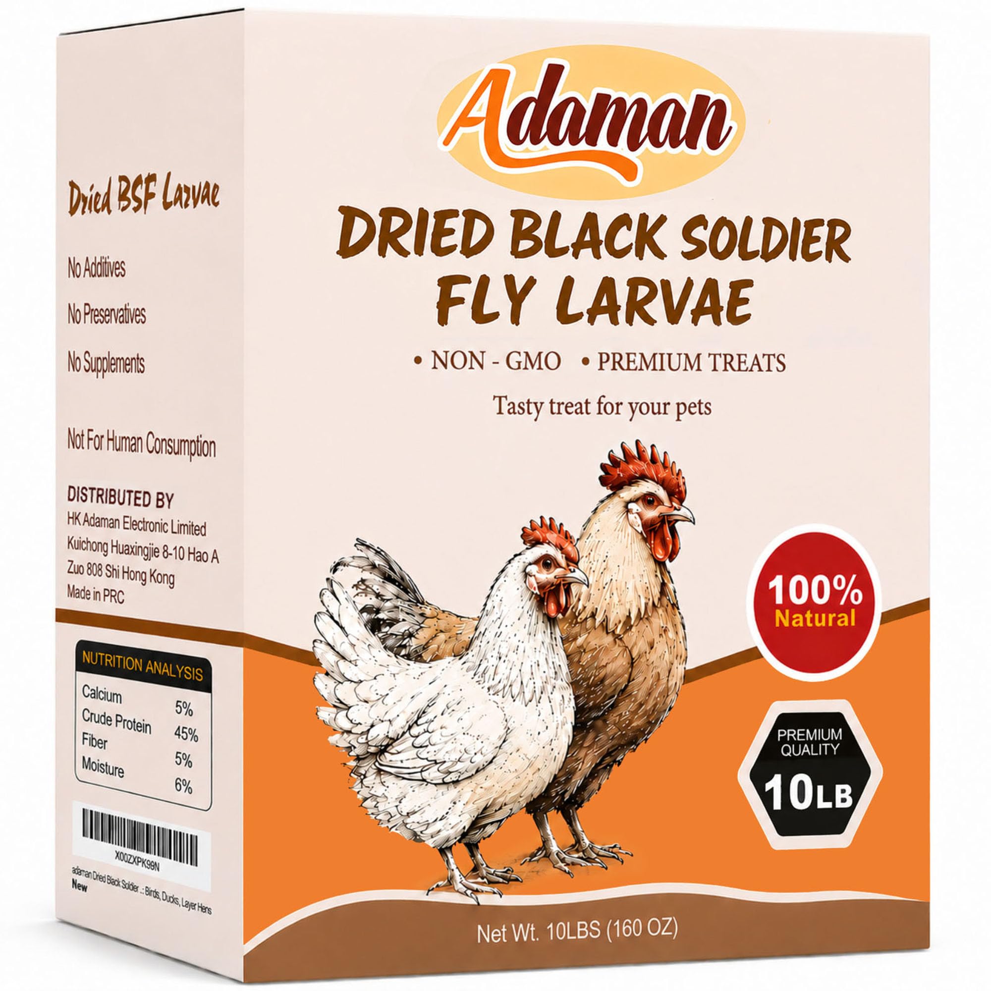 Adaman 10LB Dried Black Soldier Fly Larvae for Chickens, High Calcium BSF Feed Supplement, Natural Grubs for Laying Hens Ducks