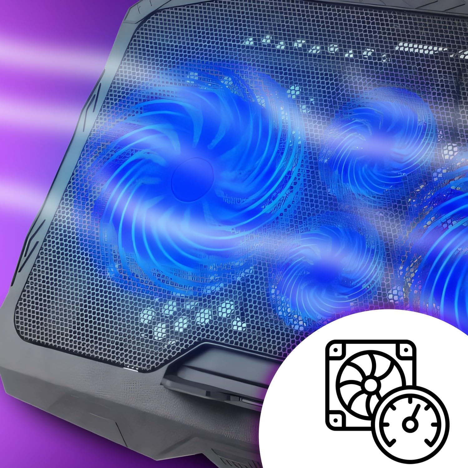 Retoo Raffreddatore per laptop con 2 porte USB 2.0 e 1,75 W, 4 ventole di raffreddamento per computer portatile con retroilluminazione a colori blu, per PC Notebook PS4, potenziometro integrato e