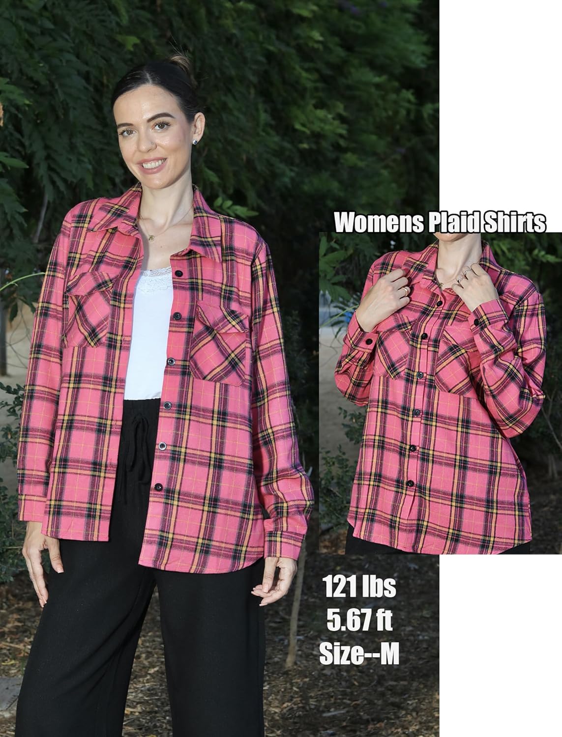 Zeagoo Womens Button Down Flannel Shirts Long Sleeve Plaid Blouses Lightweight Business Dressy Casual Top with Pockets - Image 4