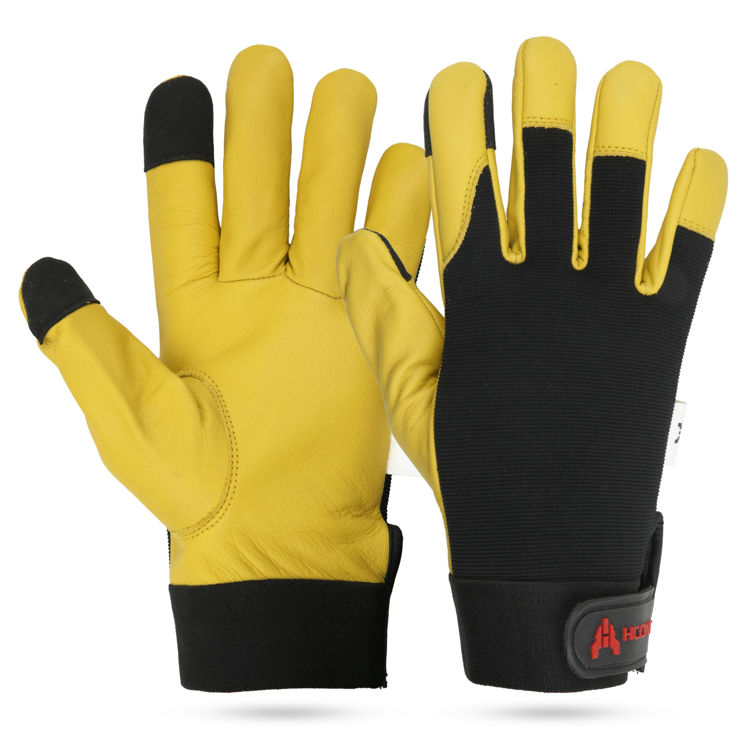 Guantes mecánicos de cuero de vaca amarillos con tacto de dedo (L)