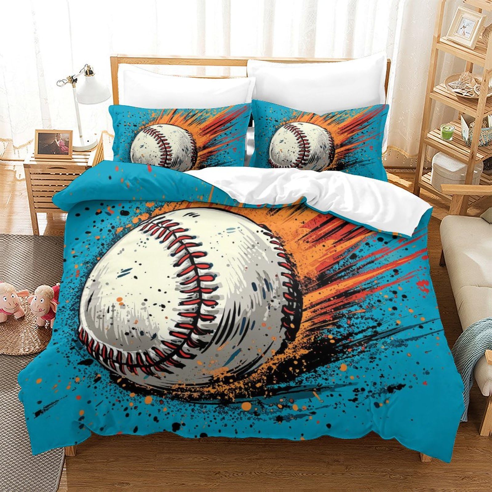 Housse de couette baseball 3D 260x220cm avec taies pour lit enfant