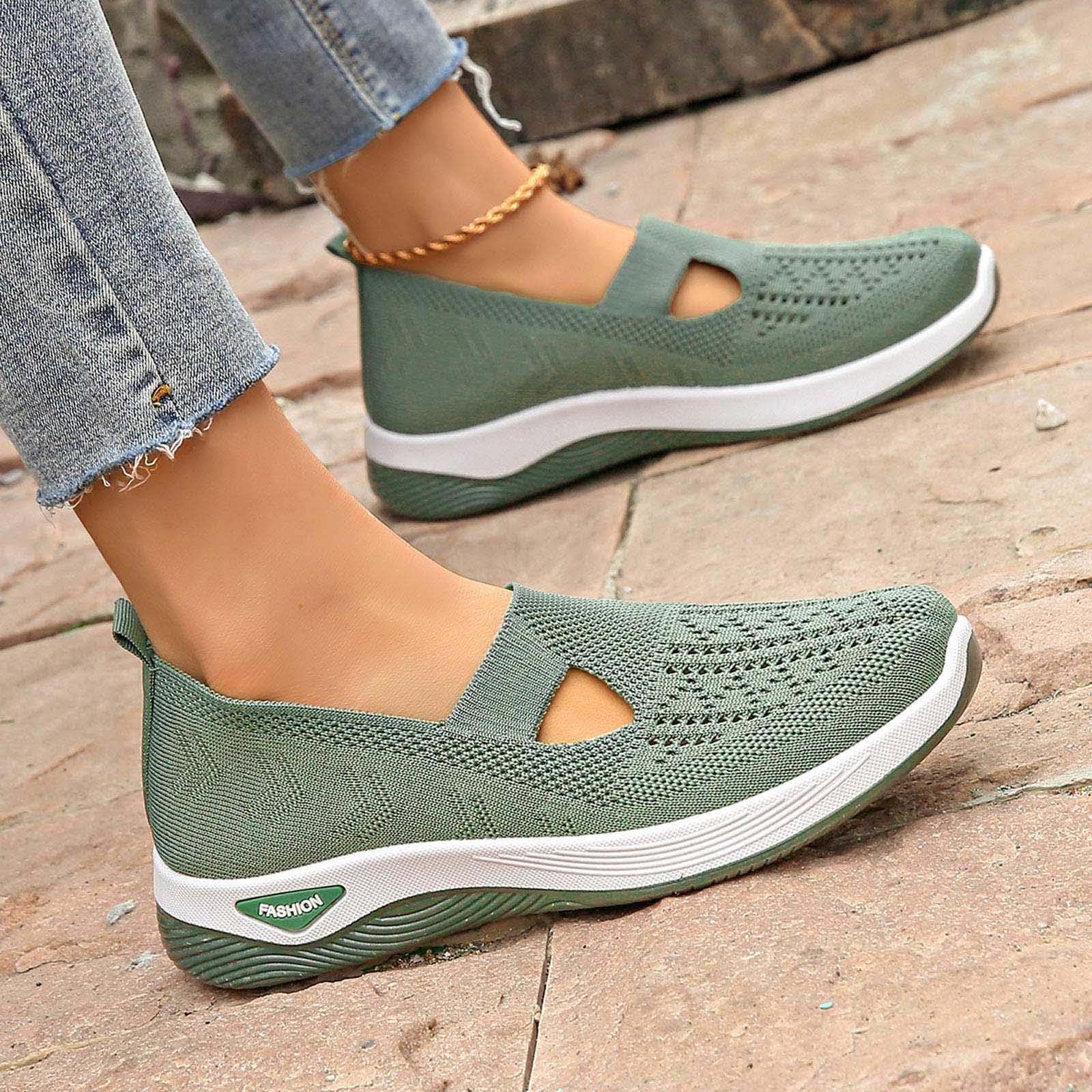Women's Walking Shoes without Laces, Non-Slip Orthopaedic Shoes, Lightweight and Breathable Sneakers Solid Colour Mesh Shoes for Outdoor Sports - 2