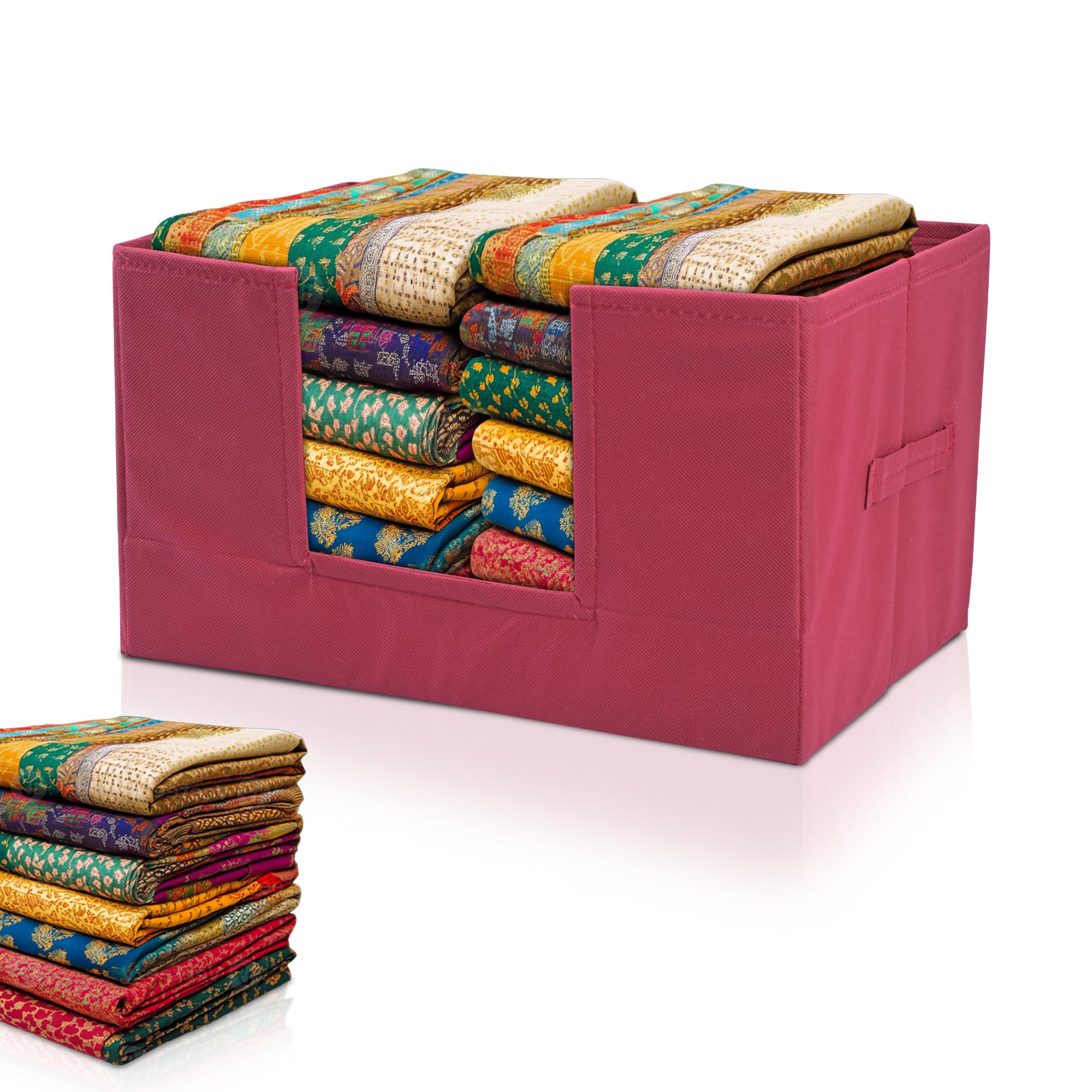 Kuber Industries Cloth Organizer for Storage Wardrobe | Closet Storage Organizer with Handle | Drawer Saree Box Organiser with Handle | Folding Storage Box for Clothes | Plain | Maroon