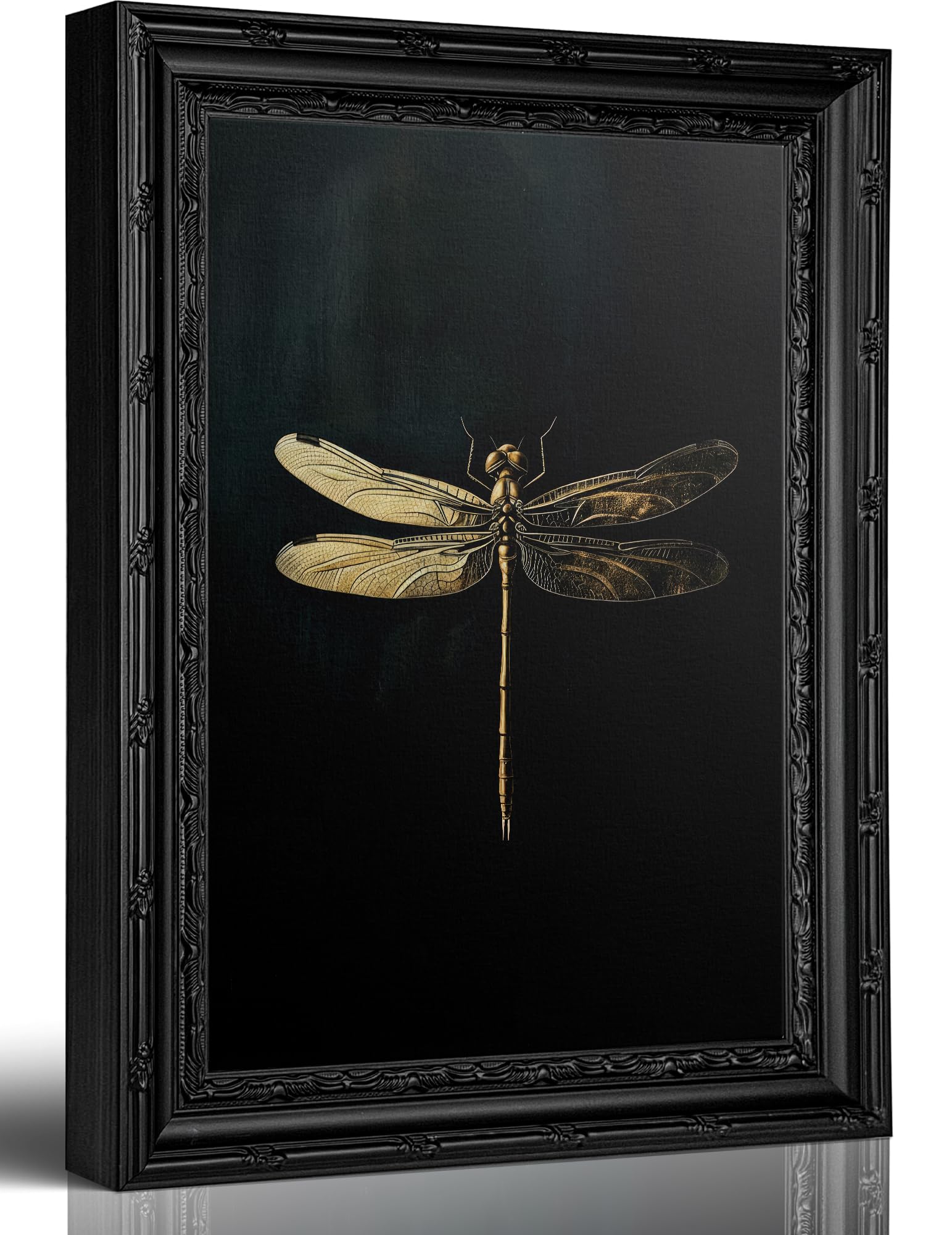 Black Gothic Aesthetic Canvas Wall Art,Vintage Framed Dragonfly wall Decor,Dark Insect Painting Print,for Living Room Bedroom Office Home Decoration,9x11in