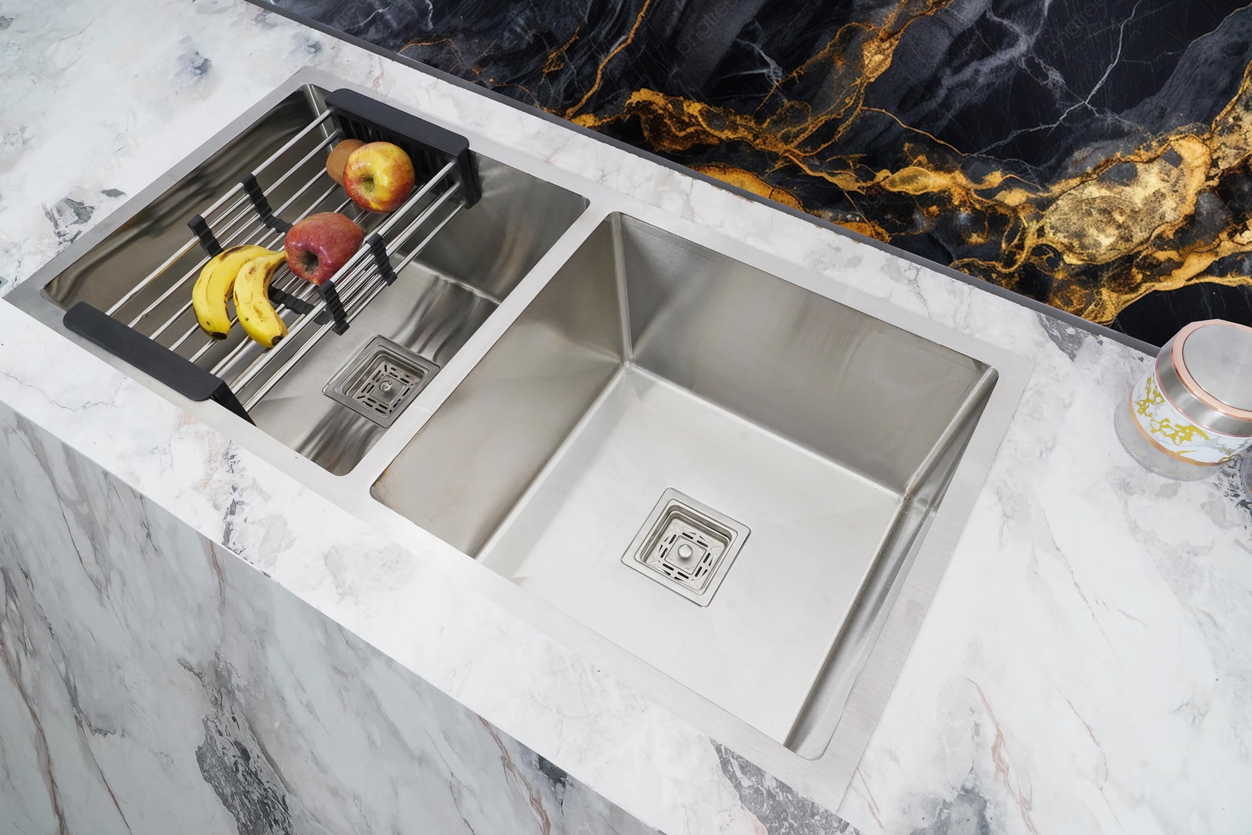 Bowls & More | Double Bowl | 37" X 18" X 10" | Premium Handmade Kitchen Sink | Sound Proof Double Bowl | Heavyduty Stainless Steel With Matt Finish (SILVER) (B0CLSYNHN9) Amazon Price History, Amazon Price Tracker