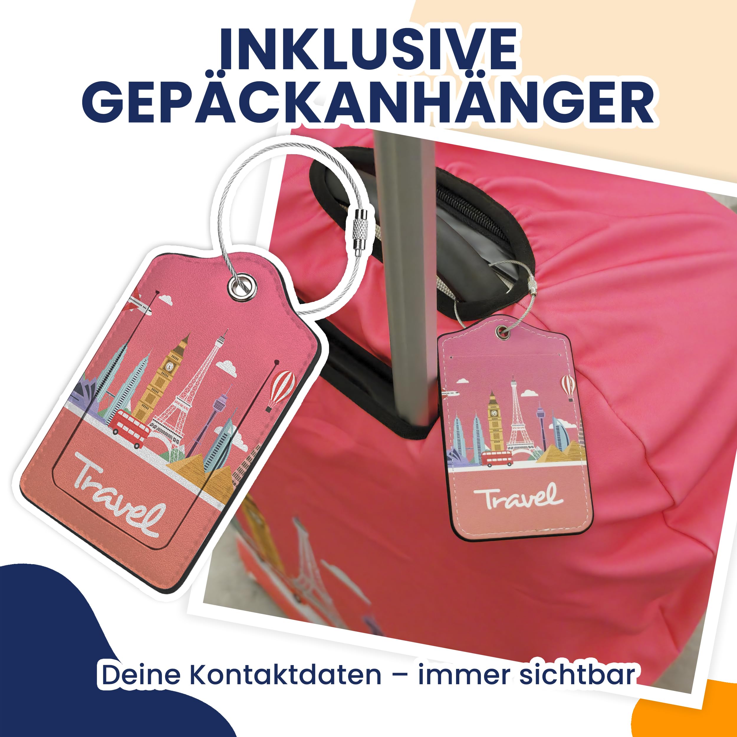 Kofferhülle Kofferschutzhülle XL mit Kofferanhänger | Koffer Überzieher mit Reißverschluss | Kofferhülle Xl Kofferüberzug Schutzhülle | Koffer Schutzhülle XL, Rosa Reise