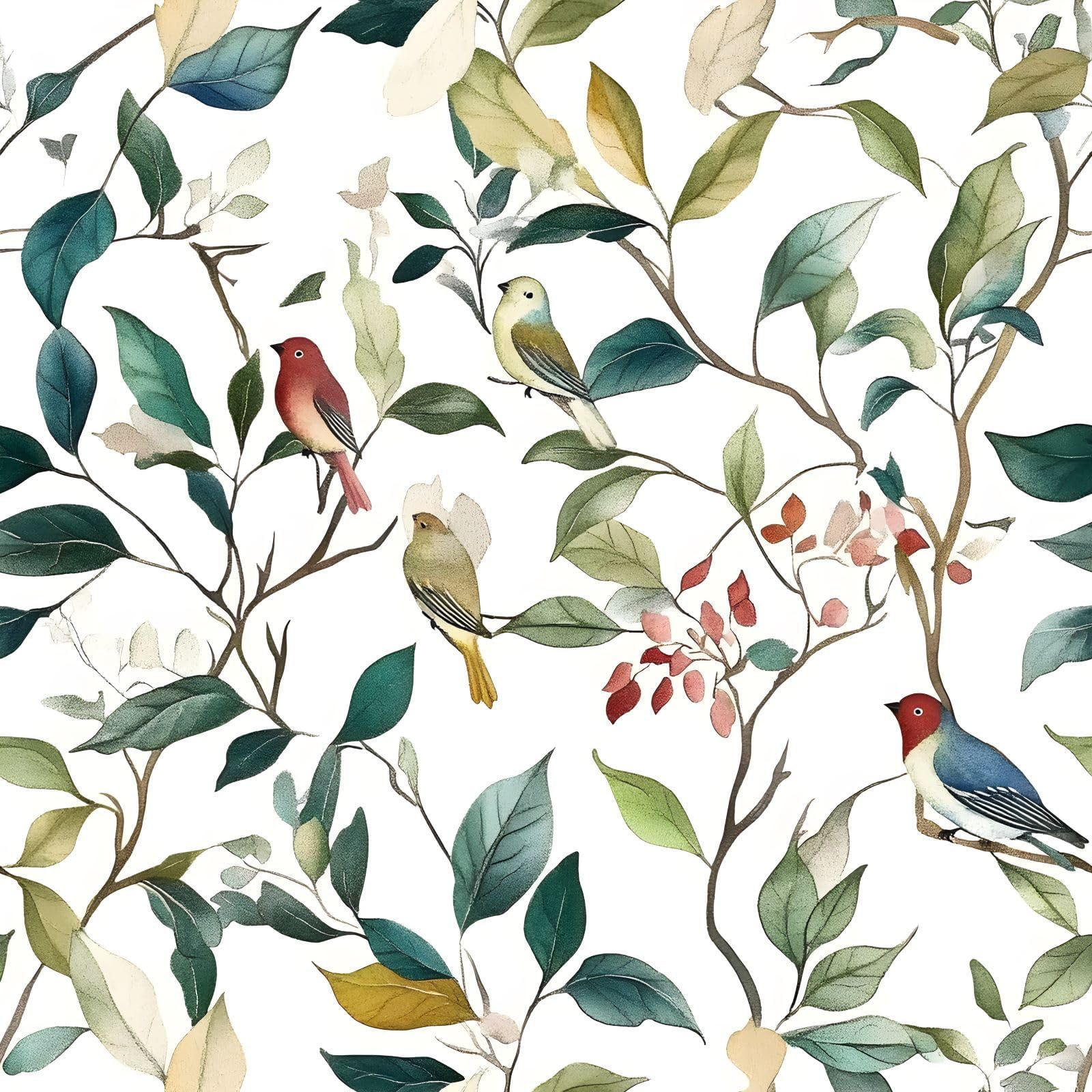 Papier peint autocollant vintage à motif floral aquarelle vert et blanc pour chambre