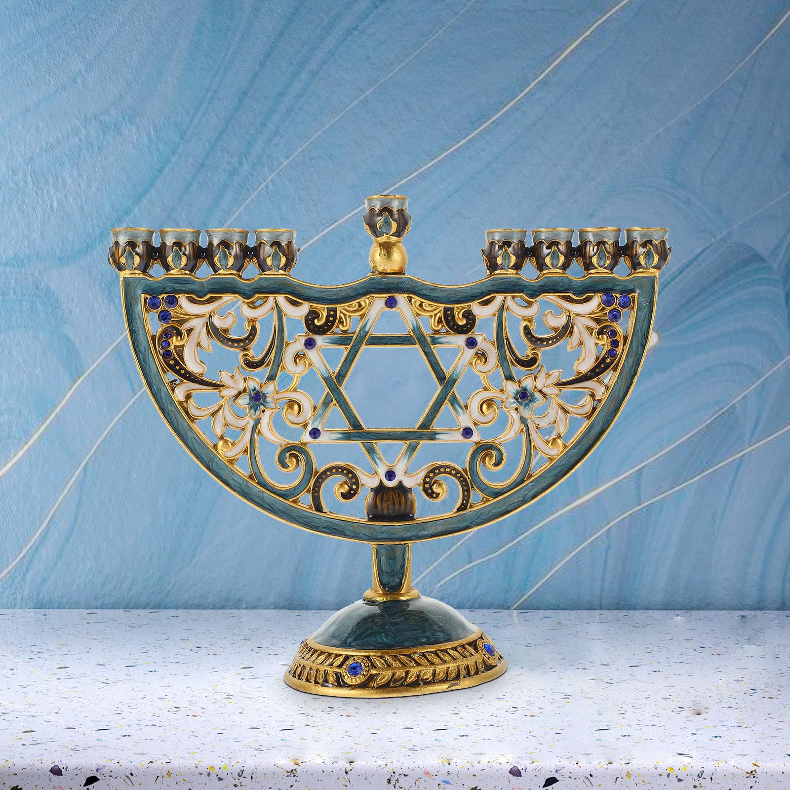 Candelabro Judío de 9 Brazos en Aleación, Decoración de Mesa para Hanukkah | Adorno de Estilo Retro, Forma Especial, Uso en Cafés y Ocasiones Diversas, Pieza Estable para Escritorio