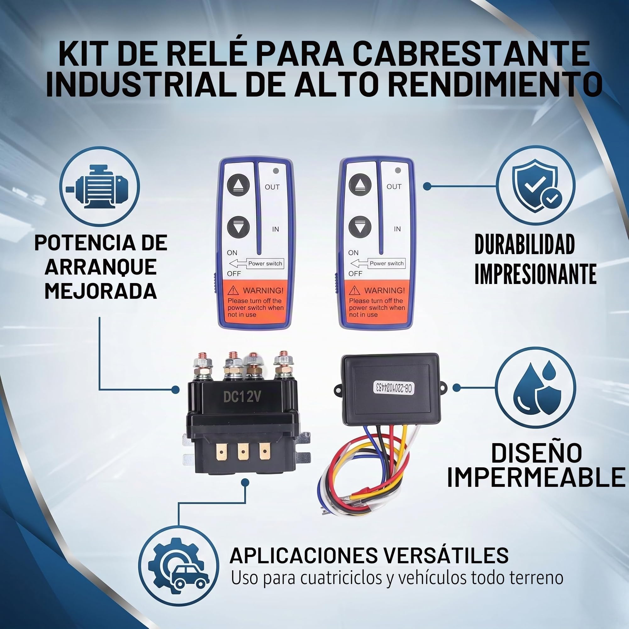 Relé para cabrestante con mando a distancia, 250 A, 12 V, kit de interruptor para vehículos industriales, ATV