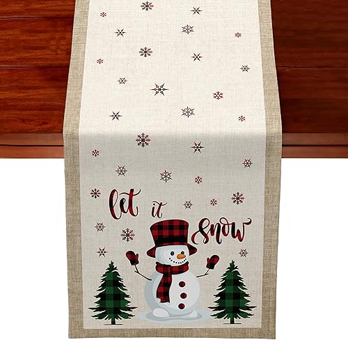 Engfa Camino de mesa de Navidad muñeco de nieve para árbol de Navidad camino de mesa de arpillera de invierno vacaciones cocina decoración de mesa