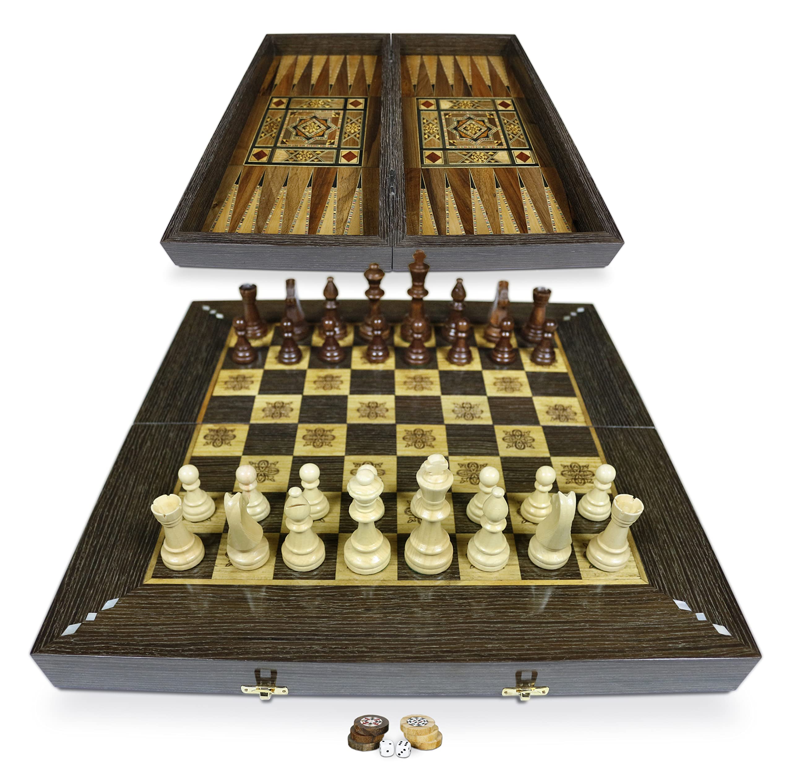 Novità 50 x 50 cm, in legno originale Backgammon Tavla/scacchi DAMA BT 506 F con 30 mattoncini in legno Backgammon e figure KH 95 mm in legno