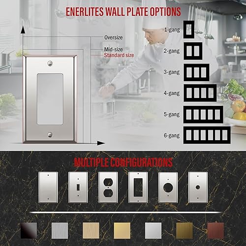 Miniatura 4 de ENERLITES Placa de pared metálica decorativa para interruptor o tomacorriente, acero inoxidable 201, resistente a la corrosión, tamaño 1-Gang 4.50"