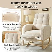Vista 6 de NIOIIKIT Mecedora moderna para guardería, mecedora tapizada de peluche con reposapiés, cómoda reclinable con bolsillo lateral, deslizador mecedora