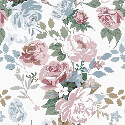 Lativo Papel tapiz floral para despegar y pegar, papel tapiz de flores rosadas para dormitorio, papel de contacto bohemio para armarios, papel tapiz