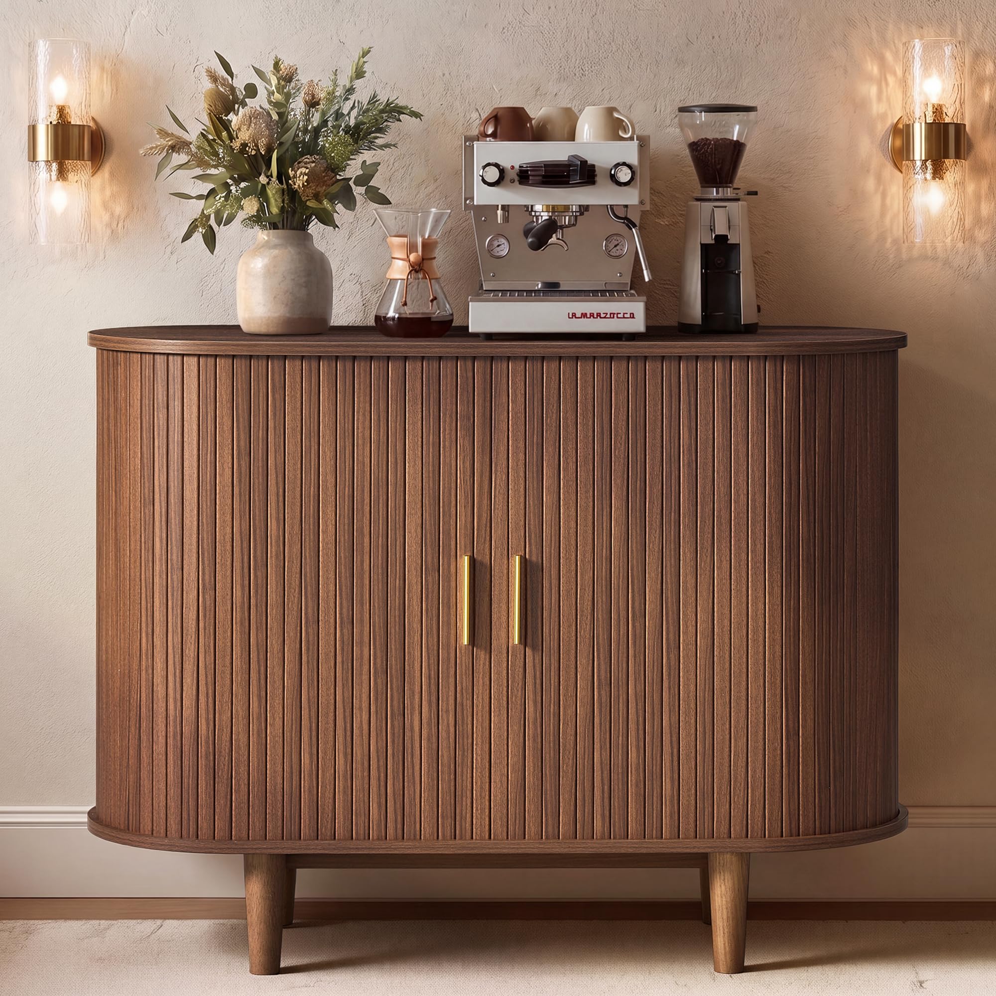 VASAGLE Sideboard mit Schiebetüren, Aufbewahrungsschrank aus Holz, Verstellbare Einlegeböden, 100 x 40 x 75 cm, Kastanienbraun, für Wohnzimmer und Esszimmer, Miriana Kollektion LSC621KX01