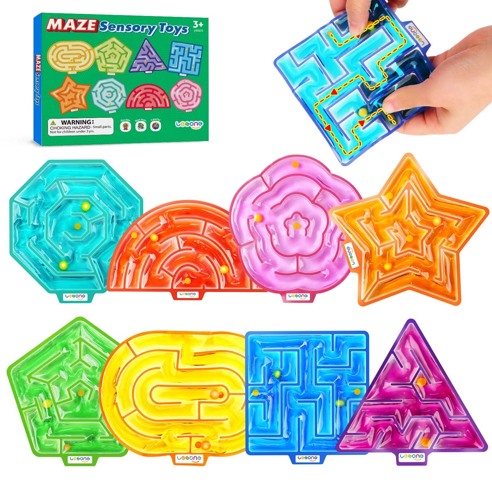 Sensory Toys Fidget Autism Toy for Kids: 8 Pack Gel-Filled Maze Squeeze Sensory Toys for Children - Calming Fidget Toys for Classroom