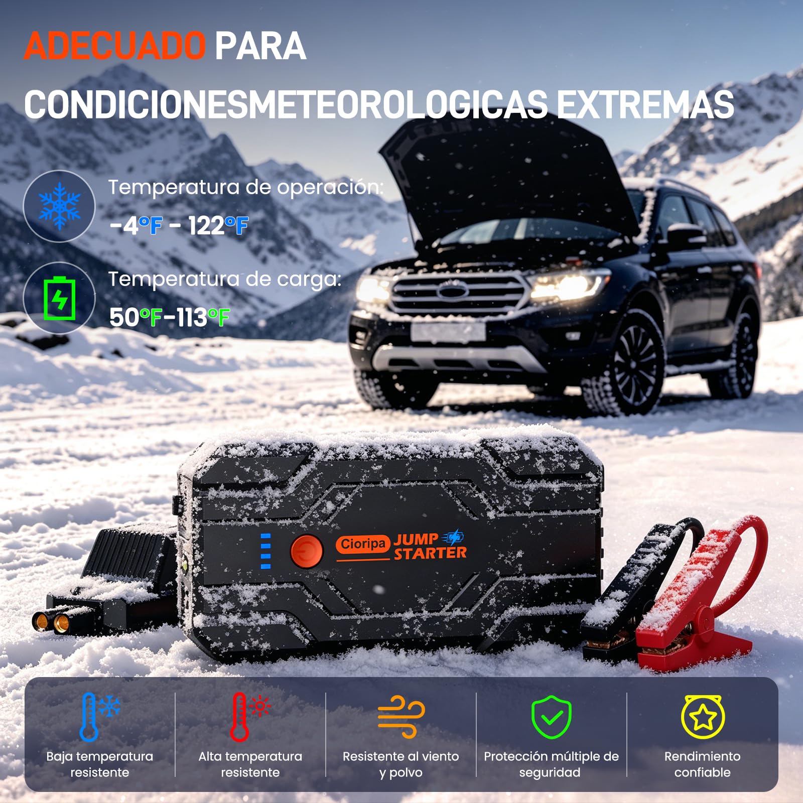 Arrancador de Baterias de Coche 𝟏𝟒.𝟖𝐕- 𝟖𝟎𝟎𝟎𝐀 Jump Starter para Motor 9.0L Gas o 8.5L Diesel, Power Bank Portátil con Carga Rápida QC3.0, Linterna LED y Pinzas Inteligentes