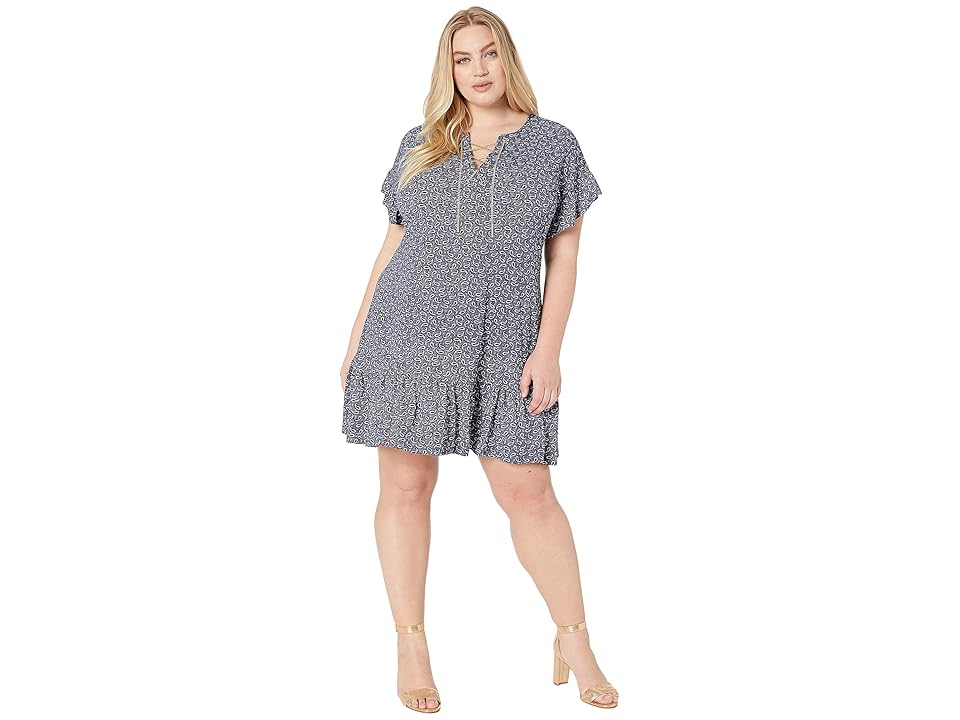 

MICHAEL Michael Kors Plus Size Paisley Lace-Up Chain Dress (True Navy/White) Women's Dress