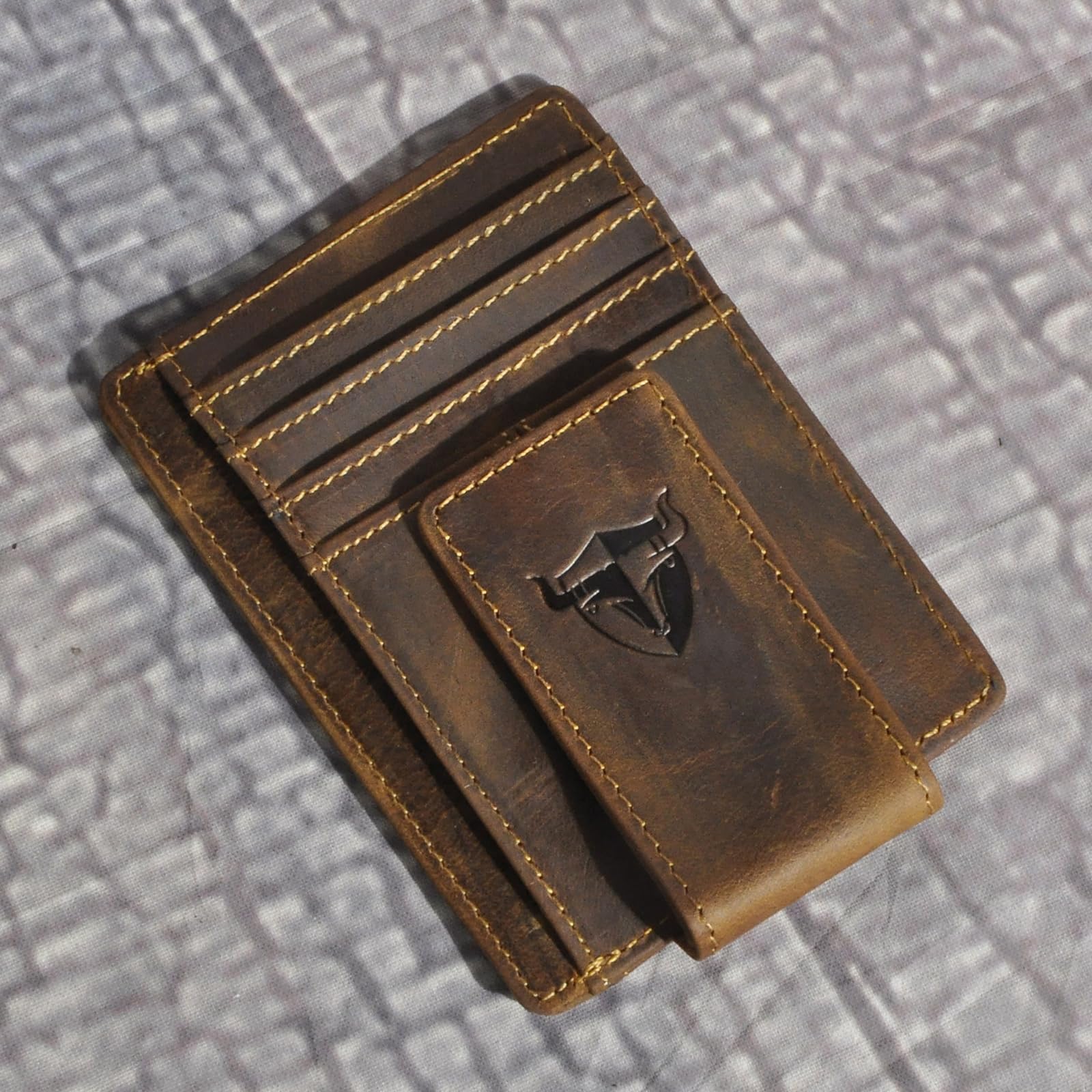 Nujenren RFID Genuine Leather Money Clip Wallet, Credit Card Case Holder, Front Pocket Slim Wallet, Wild Style (A Brown)