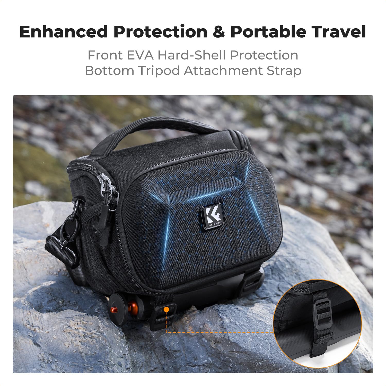 K&F CONCEPT Borsa per Fotocamera a Tracolla, Borsa Fotografica Impermeabile in eva hardshell con tracolla regolabile, Compatta Custodia per Macchine Fotografiche Reflex Obiettivo Treppiede