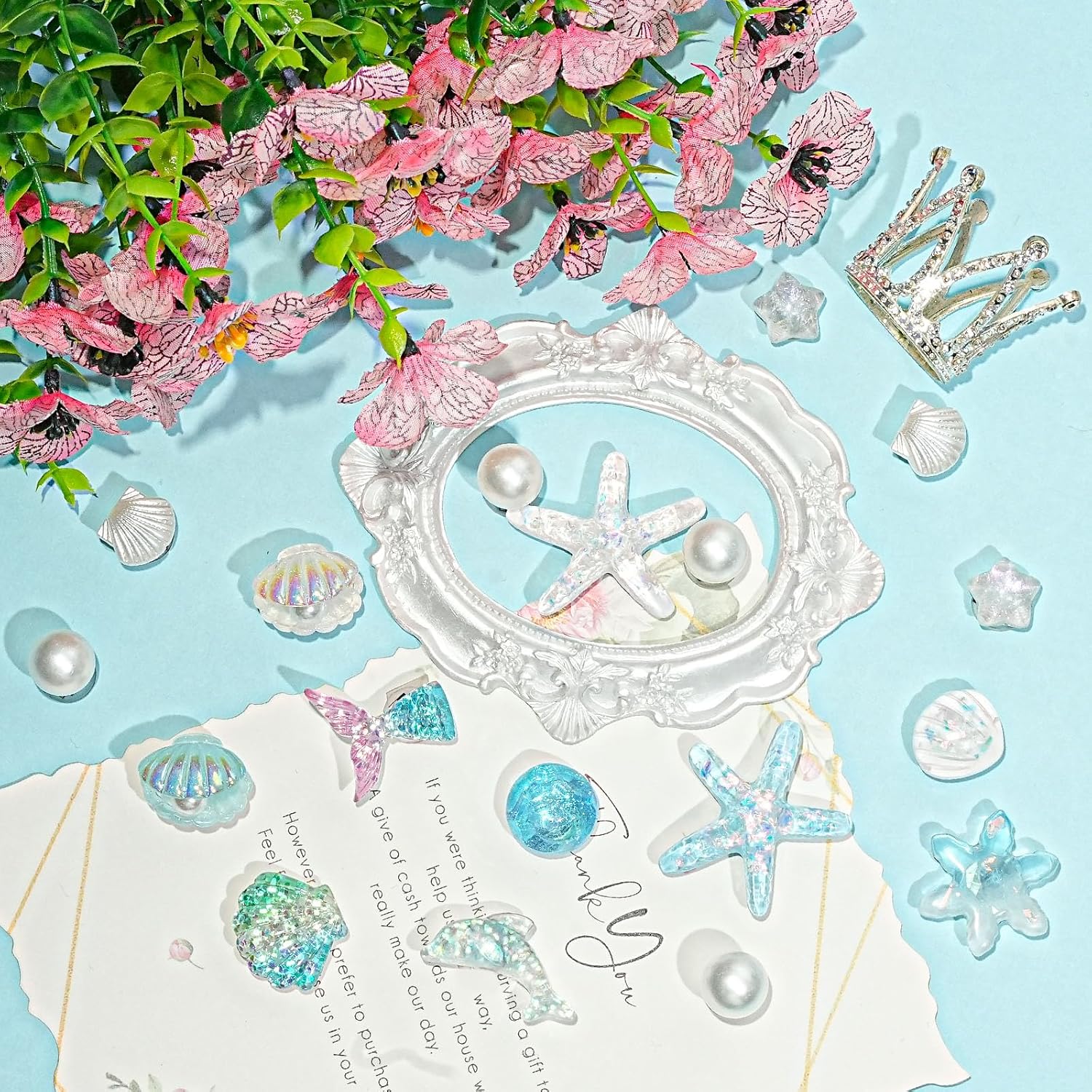 18Pcs Blue Ocean Beach Shoe Charms Blue Starfish Fish Tail Dolphin Shell Pearl Shoe Accessories Summer Ocean Shoe Charms for Women Clog Shoe Decoration Charms for Party Favor Birthday Present