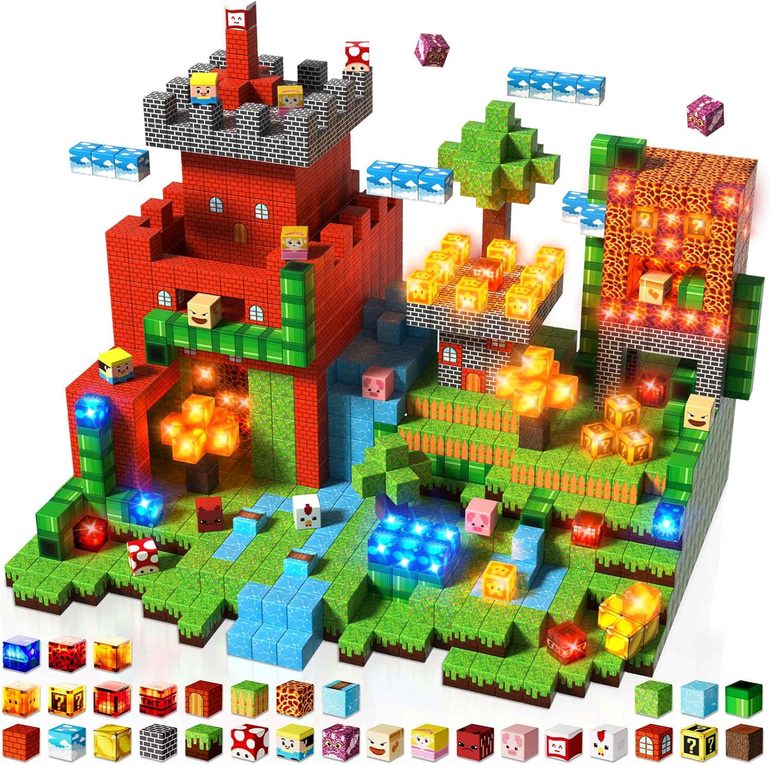 Goody King 200pcs Magnetic Blocks with Light Blocks, Educational Sensory Magnet Toy Gift, STEM Montessori Building Set for Kids Ages 3+, Creative Magnetic Cubes Construction Playset