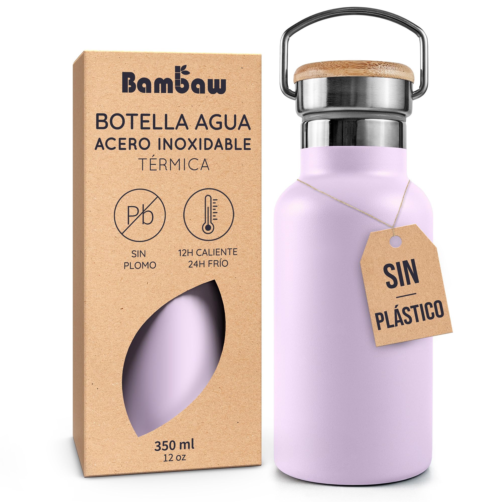 Bambaw Botella Termica 350 ml, Botella Agua Acero Inoxidable 350 ml Resistente a la Corrosión y Reutilizable, Cantimplo…