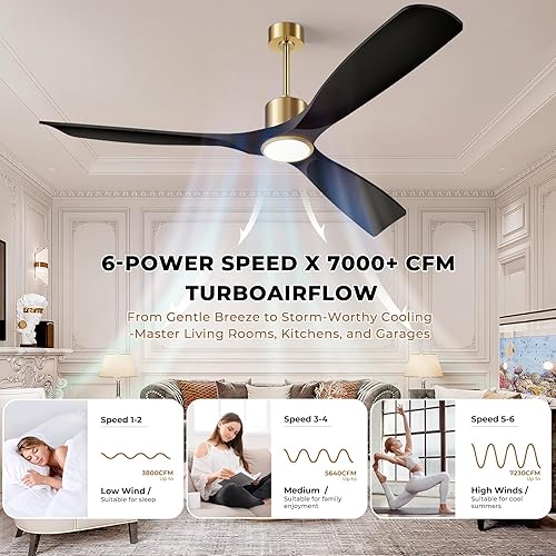 Miniatura 4 de Ventiladores de techo con luces, ventiladores de techo con luces y control remoto, ventilador de techo inteligente moderno de 52 pulgadas con luz,