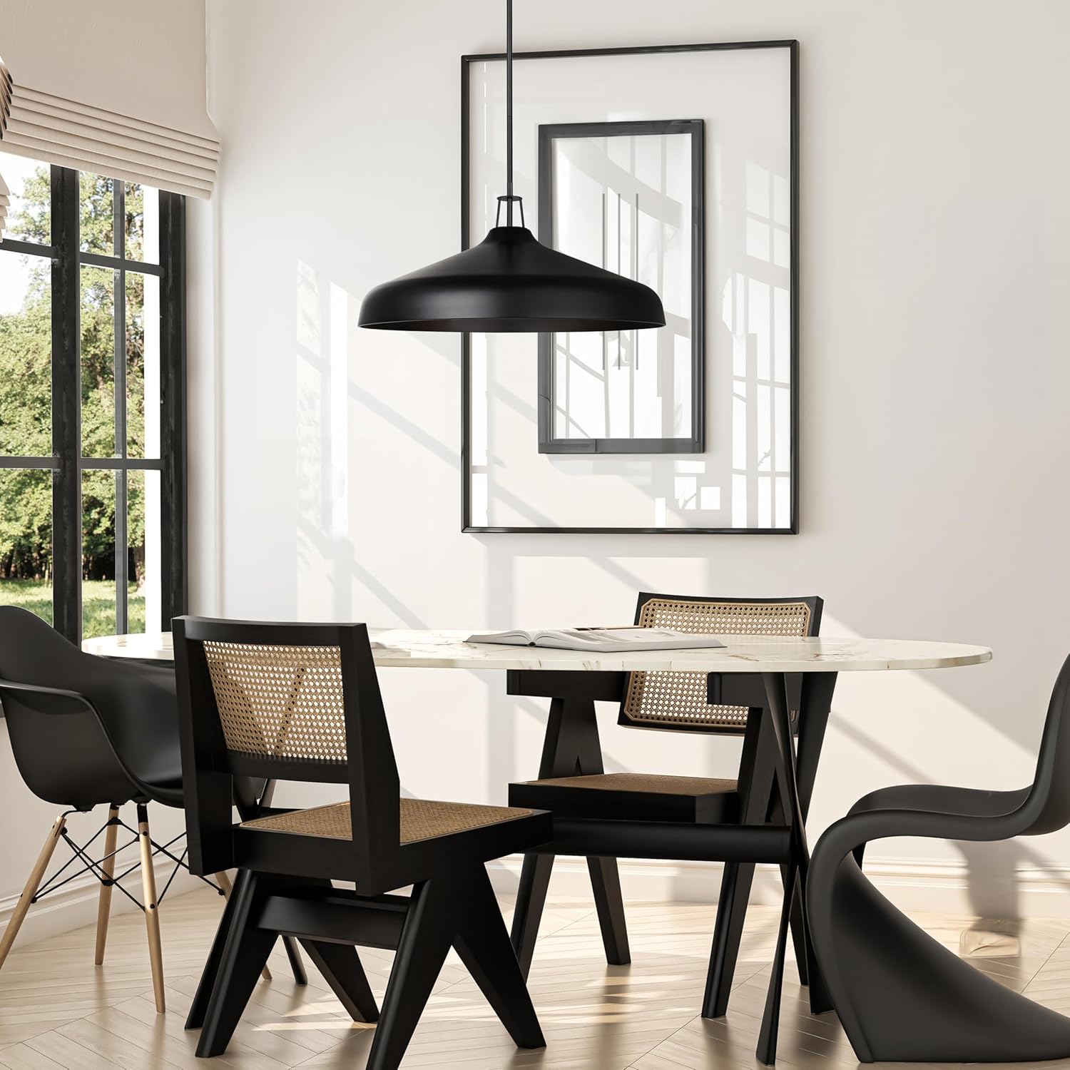 Canarm Ltd. Blackwood Lane 4-Light Matte Black Pendant, Modern Industrial Ceiling Light, Adjustable Rods, Metal Dome Shade, Damp Rated Fixture for Kitchen Dining Room