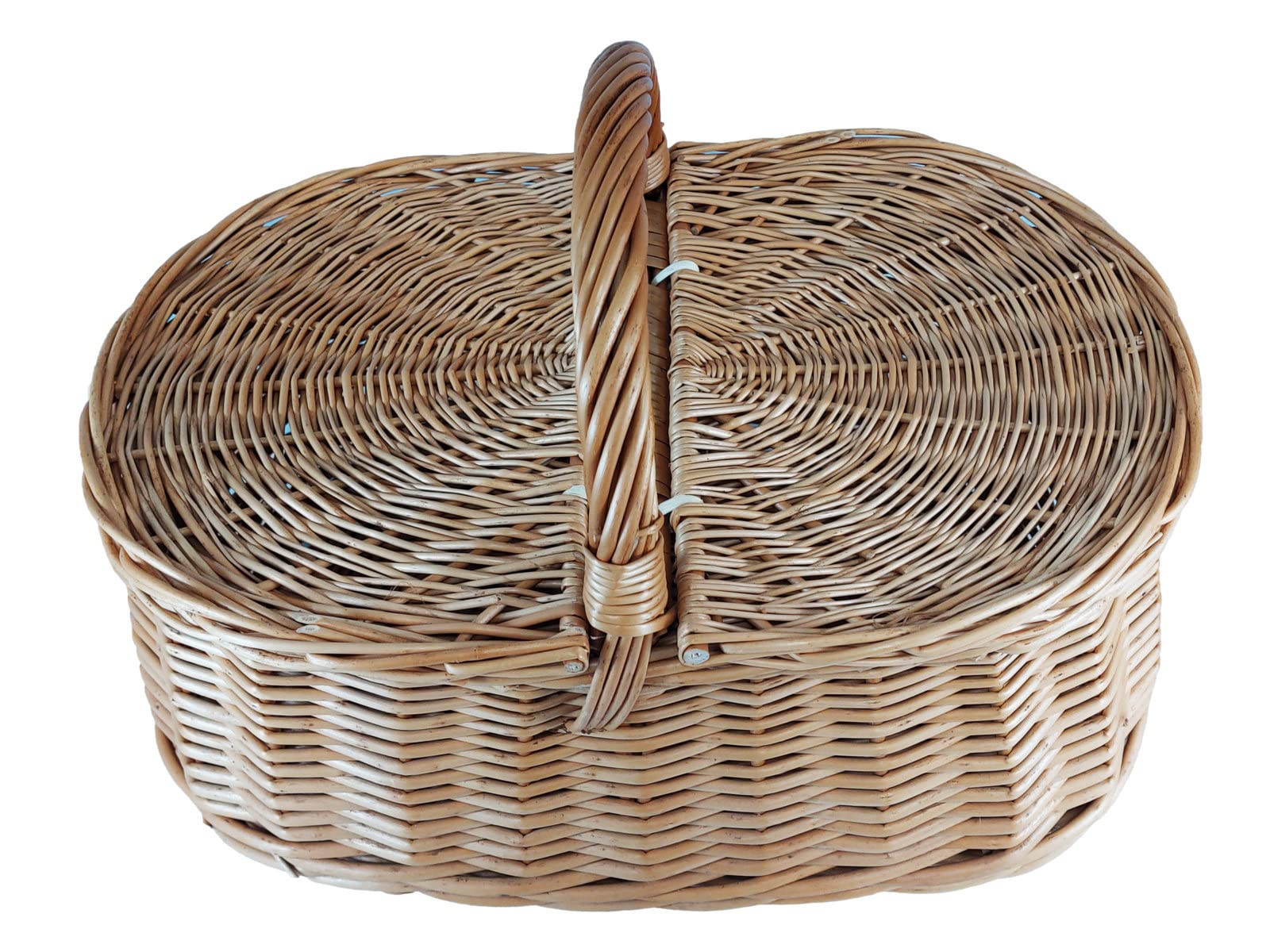 Panier en Osier pour Pique-Nique/Camping - Panier à provisions - pour Fruits - légumes ou Champignons - avec Double Couvercle/Panier à provisions/tressé à la Main 44 x 27 H 23/36 cm