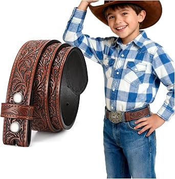 SANSTHS Kids Western Belt without Buckle Genuine Leather Boys Girls Belt Strap Cowgirl Cowboy Belts for Jeans Western Gifts
