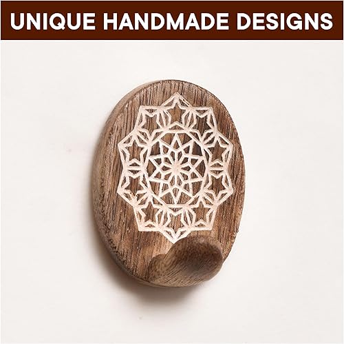 Miniatura 91 de Indian Shelf 3 ganchos, 6 tiras de ganchos de pared adhesivos de madera, ganchos decorativos de pared para colgar, gancho adhesivo bohemio