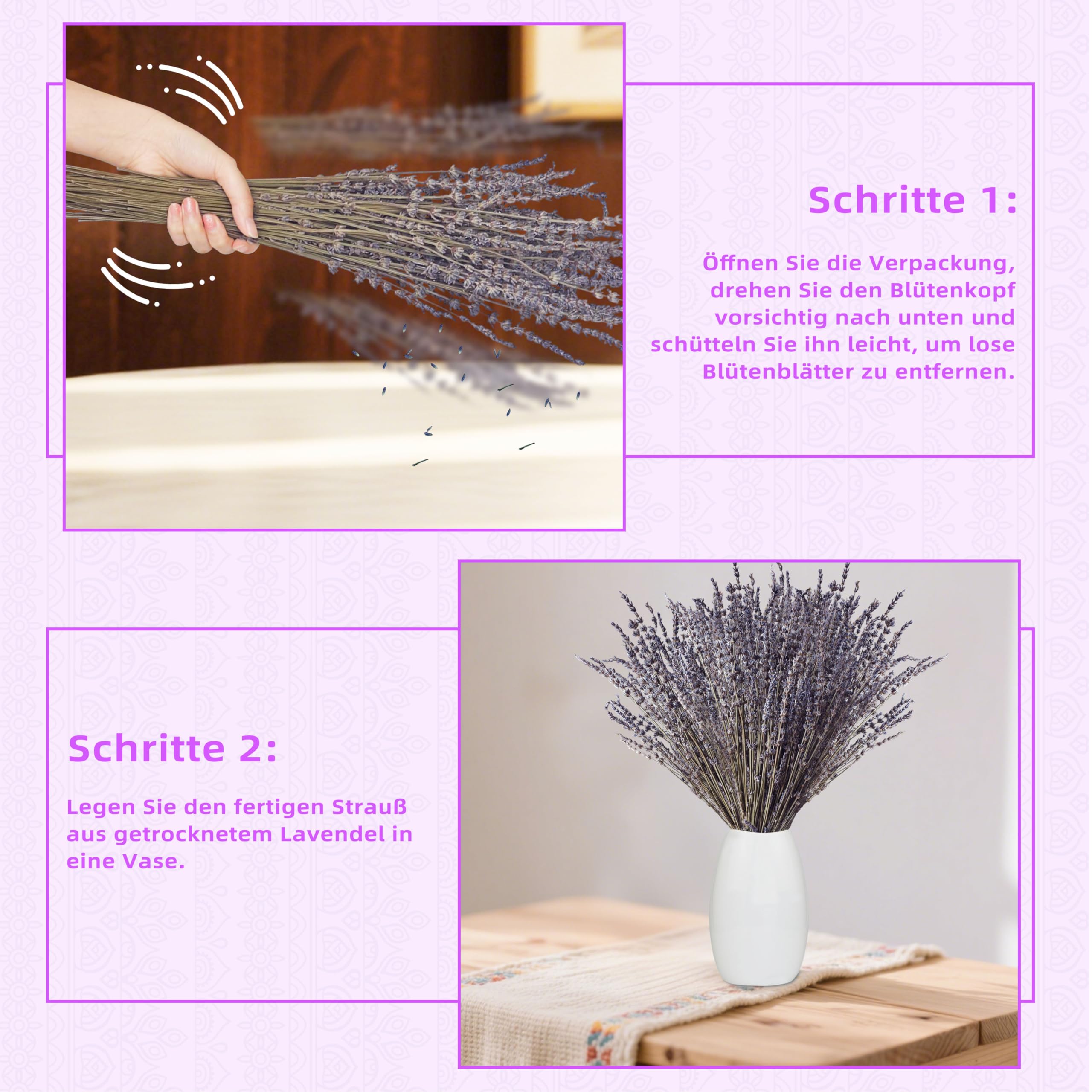 Lavanda Seca 100 Tallos, 43 cm de Largo Decoración de Flores secas de Lavanda Seca Natural, Decoración Boho