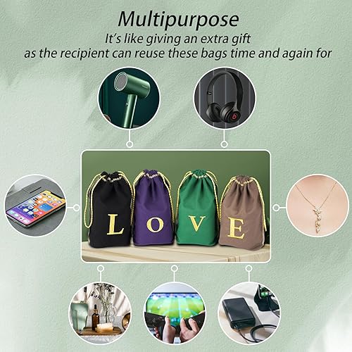 Miniatura 4 de QitengBaPa 8 bolsas de regalo con cordón para Navidad, bodas, baby shower, bolsa de regalo de tela de cumpleaños con cordón bordado (15 pulgadas