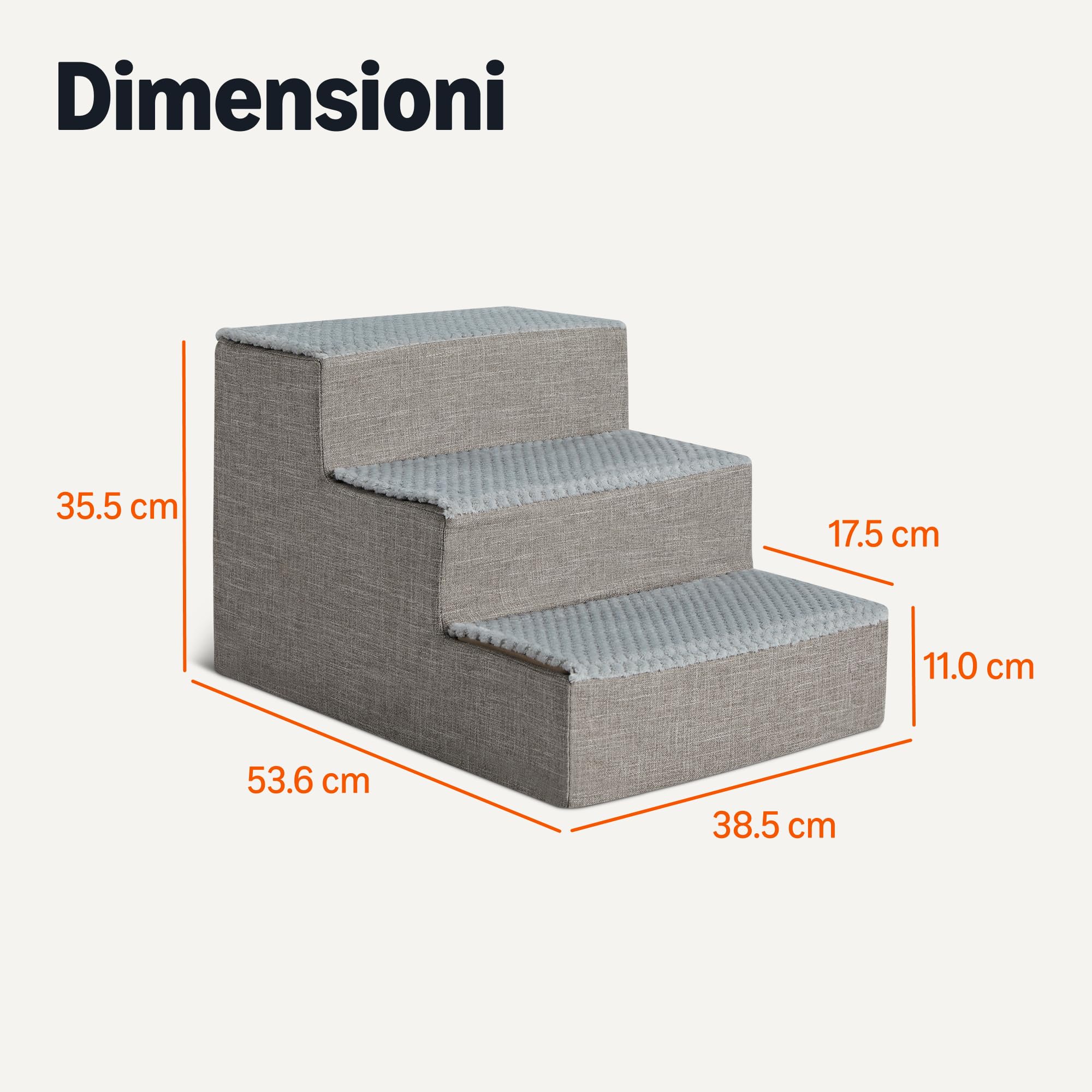 Amazon Basics - Scaletta per Cani da 35,1cm, Scaletta a 3 Gradini per Letto e Divano, Scala con Base Antiscivolo da Interno per Cani e Gatti, Grigio