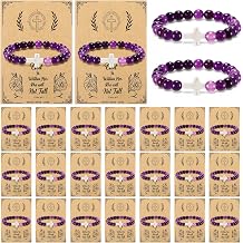 Misdary 16 Pcs Cross Beaded Bracelets for Women, 8mm