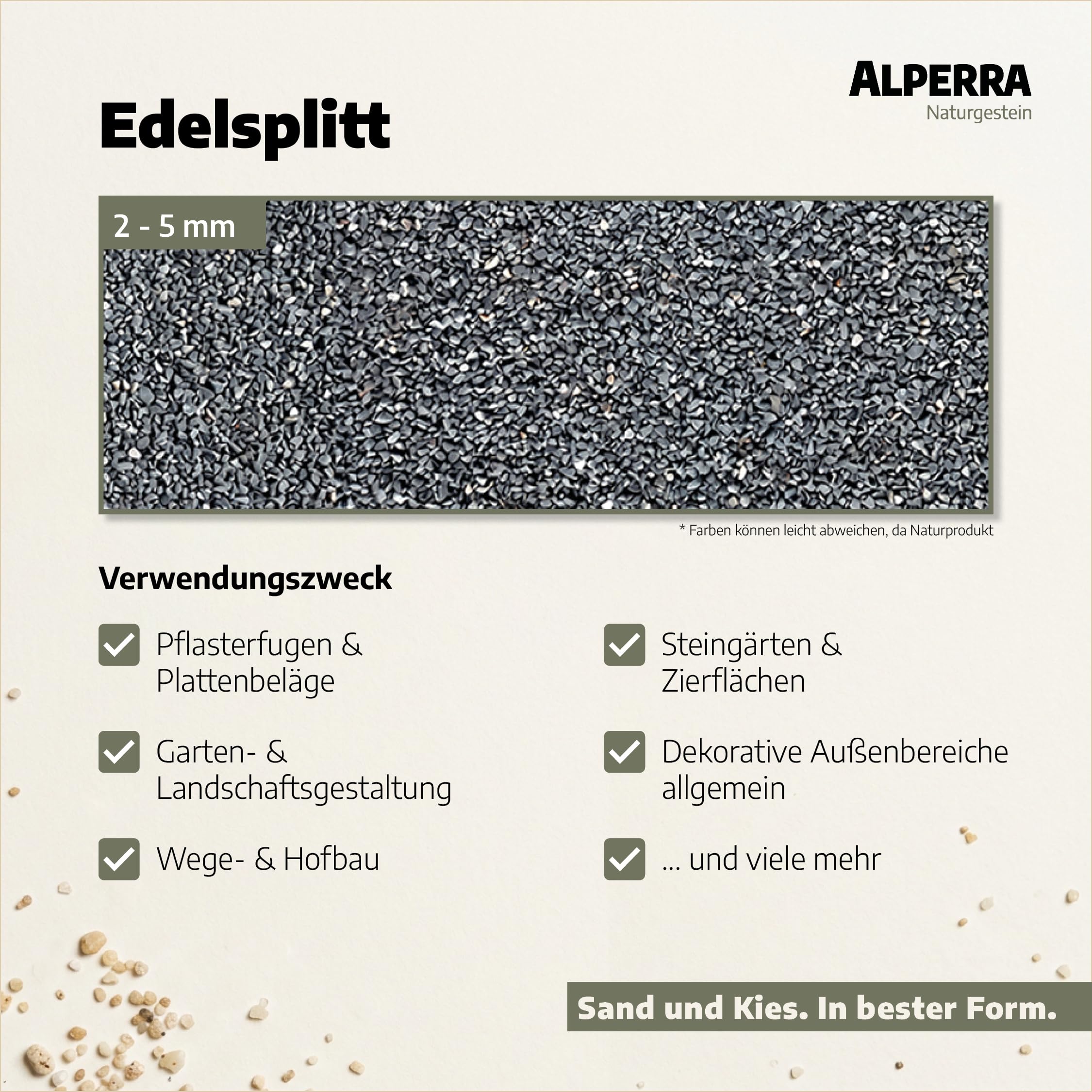 Edelsplitt 2-5 mm 25 kg anthrazit Ziersplitt für Garten & Wege | Zierkies, Ziersplitt, Dekosplitt & Dekorsteine für Garten, Beete, Wege, Grabgestaltung. Gewaschen, grau anthrazit marmoriert