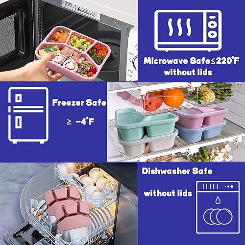 Miniatura 4 de Paquete de 8 cajas Bento, recipientes para el almuerzo con paja de trigo, reutilizables, aptos para microondas y lavavajillas, para adultos,