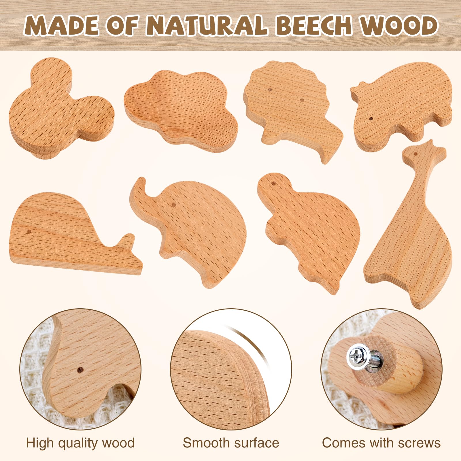 WuGU Maniglie per Mobili in Legno, 8 Pezzi a Forma di Animale per Armadi e Cassetti