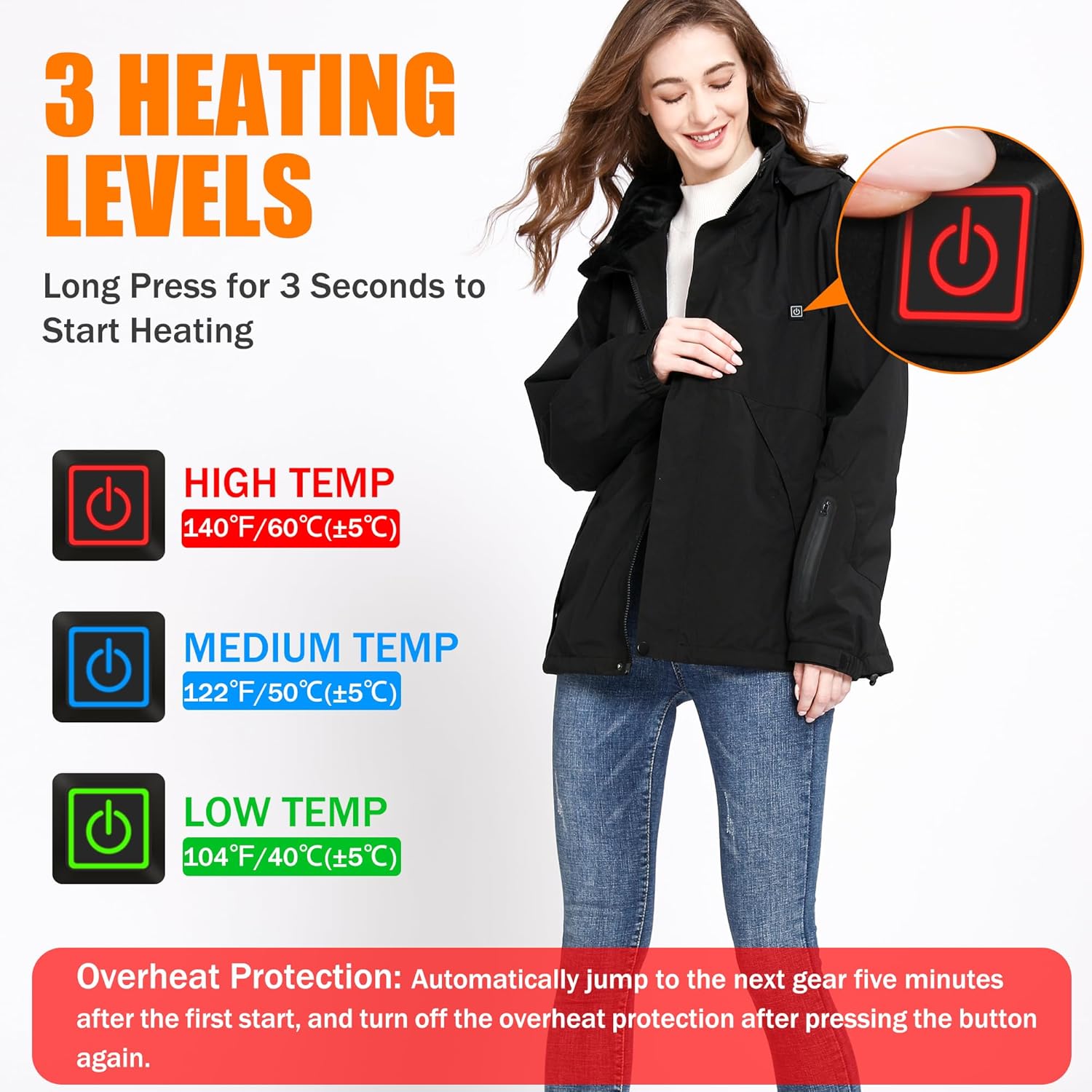 Women Heated Jacket with 18400mAh Power Bank,Women's Heated Coat for Winter Warm,Electric Heating Coat - Image 4