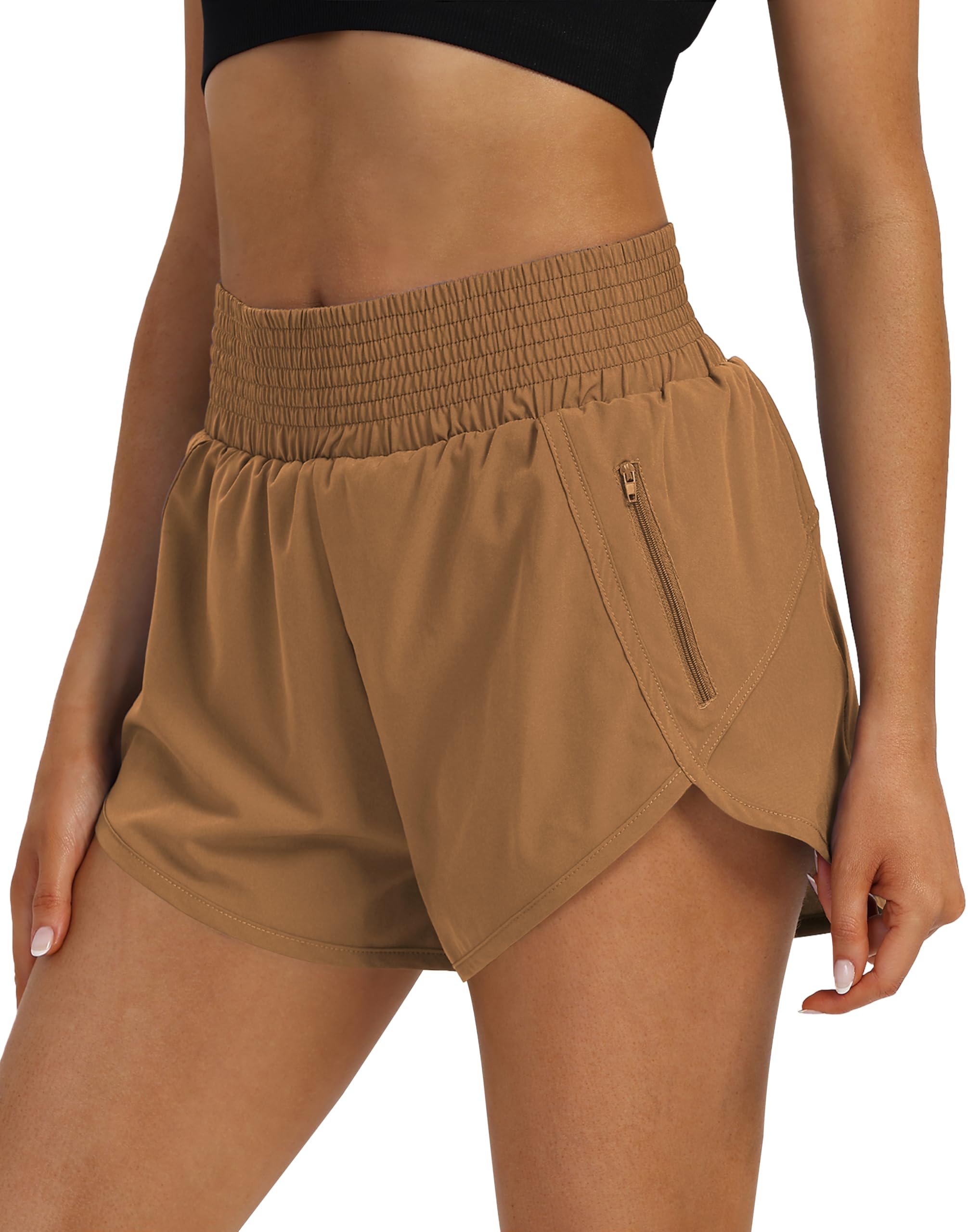 SAFWAK Women's High Waist Athletic Shorts Quick Dry Sporty Workout Running Shorts for Women with Zipper Pocket