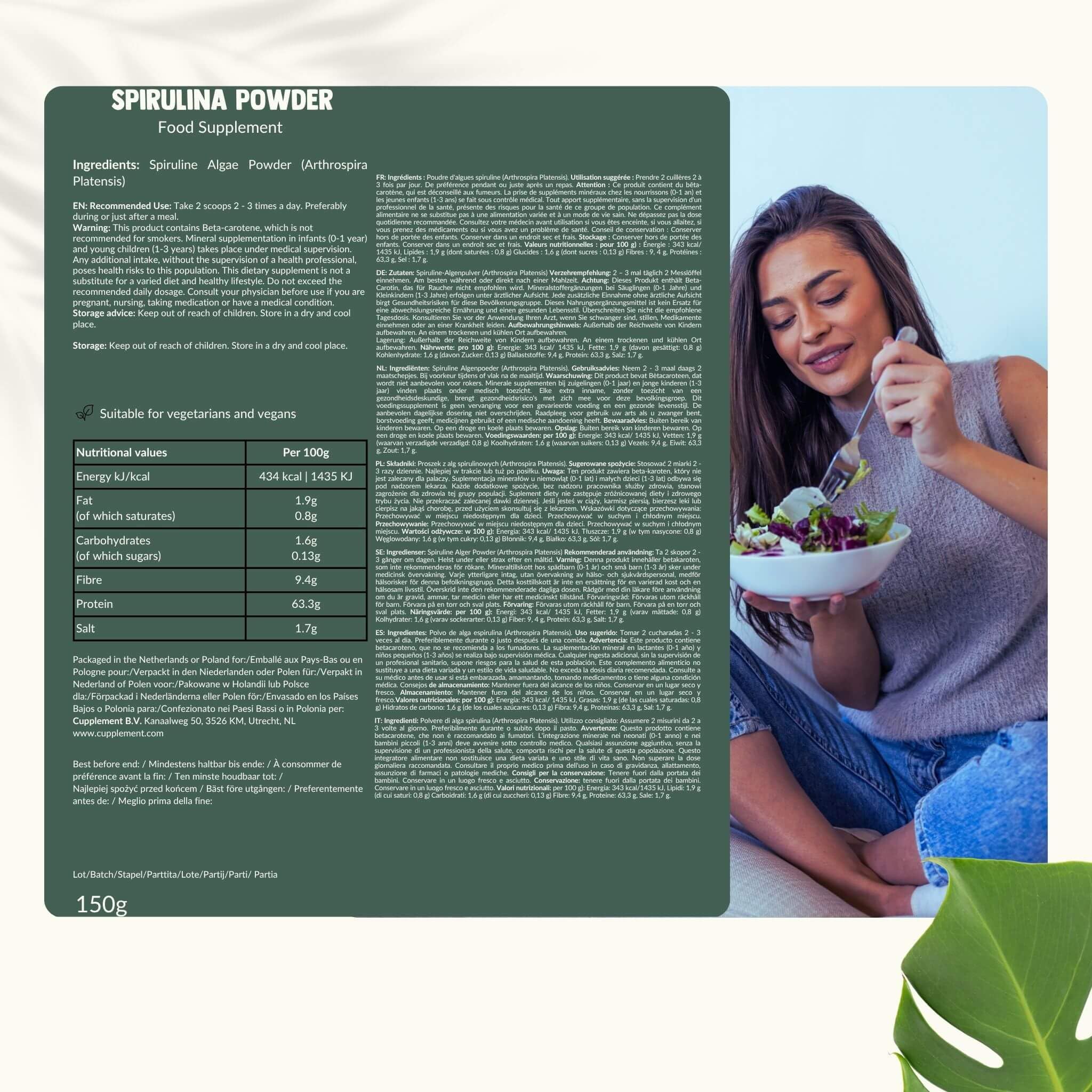 Bio Spirulina Pulver Kombideal 4x 150 gram - Algen - Spirulina Tabletten biologisch - Energie & Detox - Vegan - Ohne Zusatzstoffe - Laborgeprüft - 18 Tage Vorrat pro Beutel