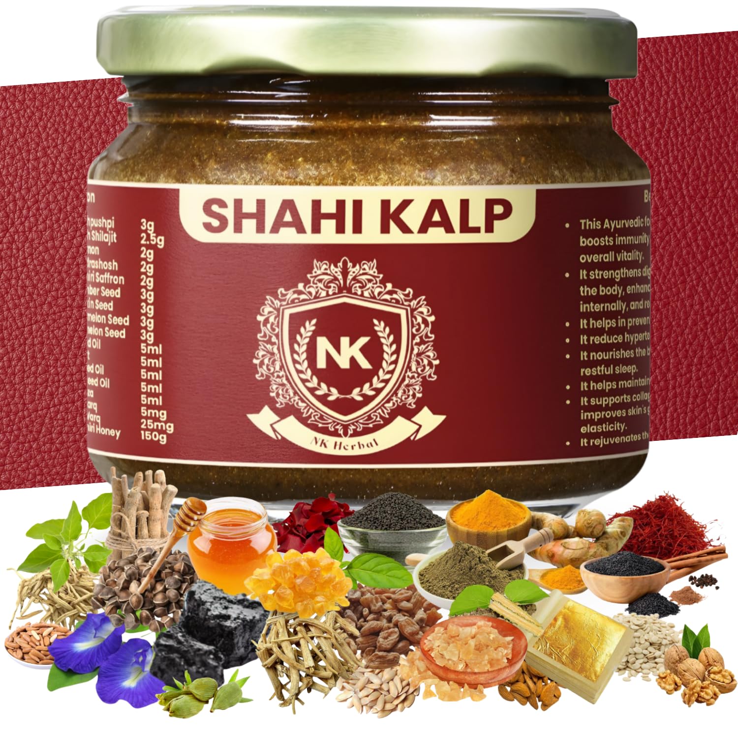 NK Herbal Shahi Kalp Ayurvedic Immunity Vitality Health Booster For Men & Women with Pure Shilajit Ashwagandha Gold Vark Safed Musli Amahaladi Kashmiri Saffron | Natural Herbal Chyawanprash - 300g